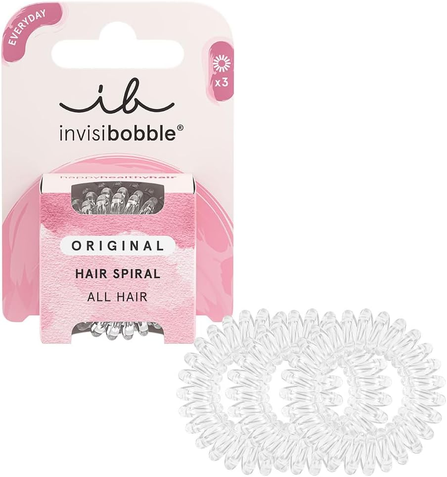 Invisibobble Original Hair Scrunchie True Black I 3 X Spiral Hair Bobbles Black for Girls, Women and Men I Strong Hold & Gentle on Hair I the Original, Designed in the Heart of Munich