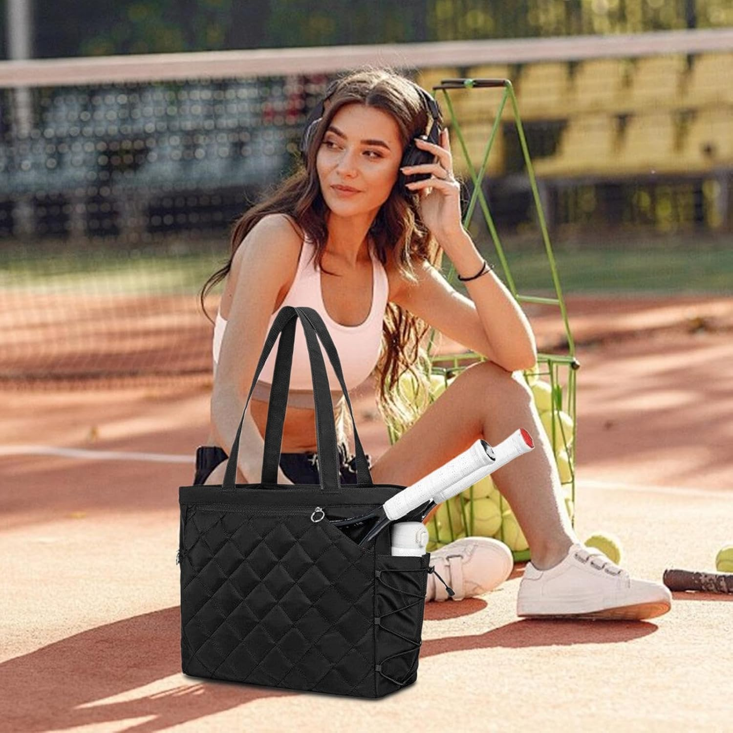 Large Tennis Tote, Portable Sports Storage for Rackets and Sneakers, Exercise Gear Organizer with Hydration Compartment, Spacious Workout Bag for Training, Travel, Fitness, Weekend Use, 17.32 Inches image number 3