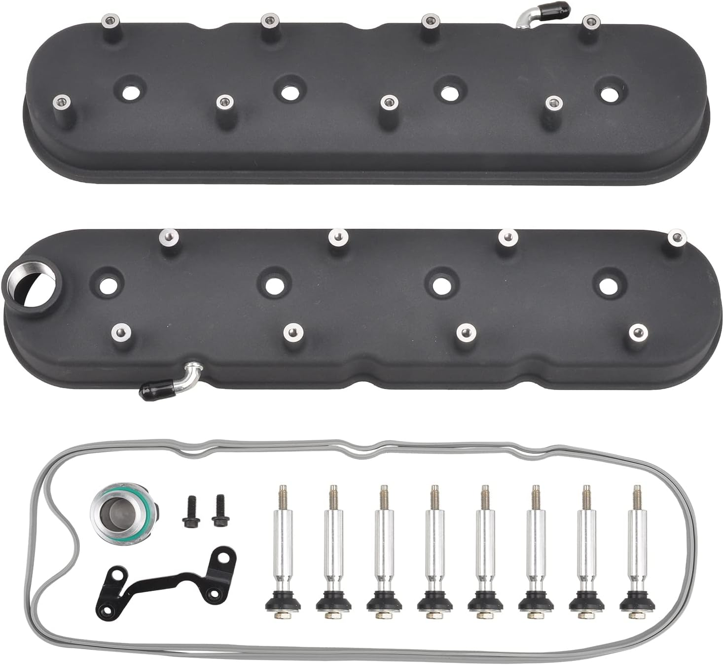 Cast Aluminum Valve Covers with Coil Mounts Compatible with LS Chevy Small Block SB V8 293 325 376 427 - Black