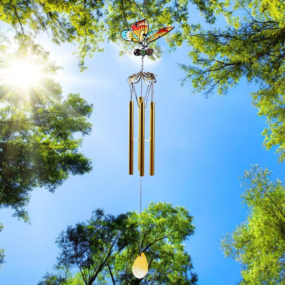 Butterfly Wind Chimes, 70Cm Iron Stained Glass Butterfly Wind Chimes Gifts for Mom Outdoor/Indoor Wind Chimes for Home, Garden, Window, Yard, Patio, Lawn Decoration (Yellow) image number 6