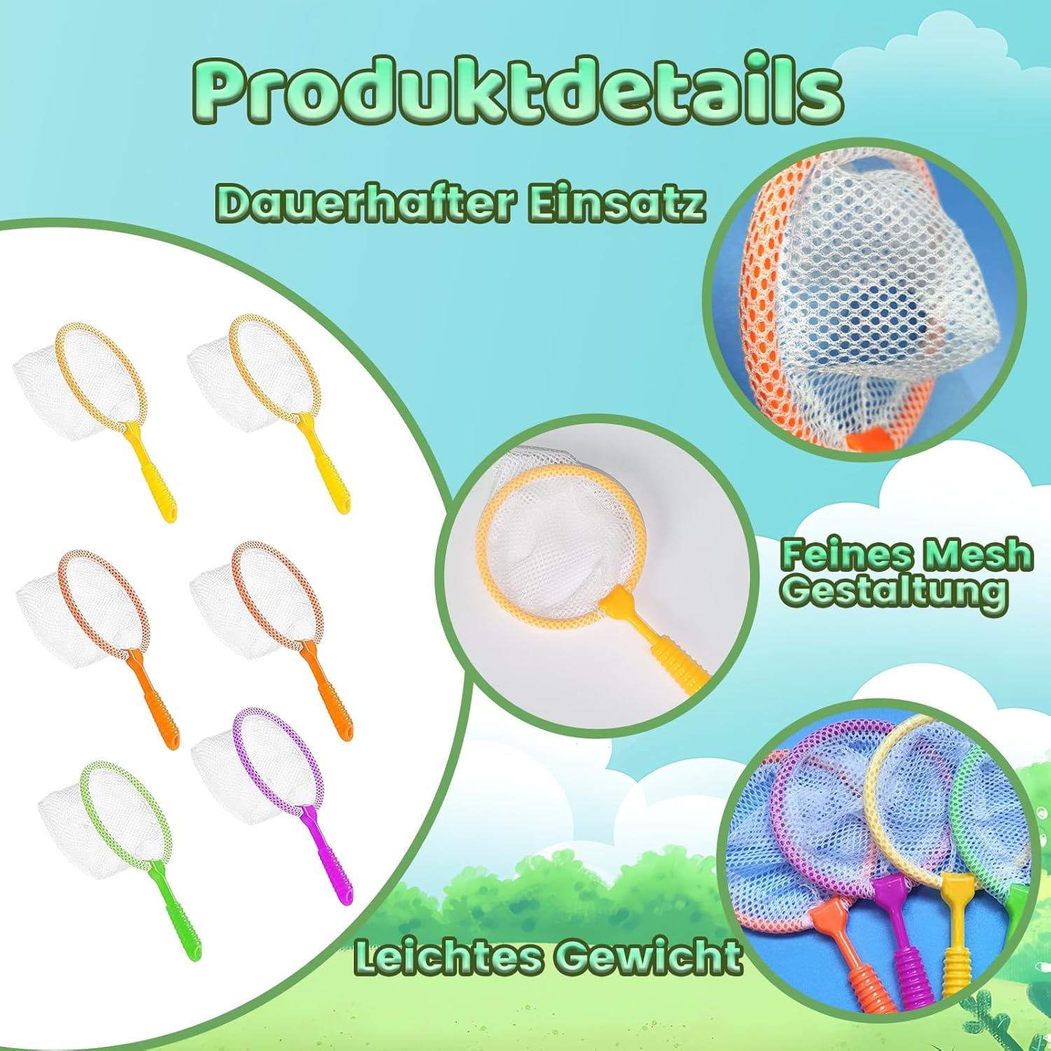 Children'S Landing Net Pack of 6 Beach Toys for Outdoor Adventures, Fishing Net Children in Yellow, Green, Purple and Orange, Ideal for Hand-Eye Coordination and Nature Exploration image number 6