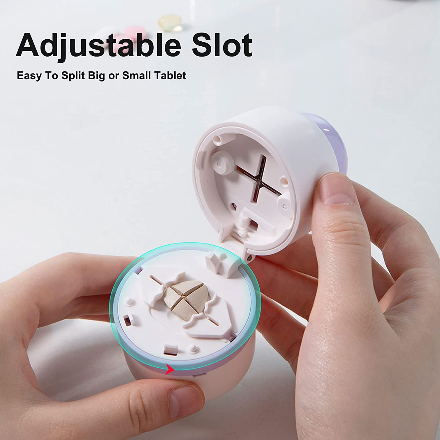Pill Cutter for Small Pills 1/4, Crusher Tablet into Half or Quarter, Hidden Safety Blade Portable Pill Splitter Box for Going Out or Traveling image number 5