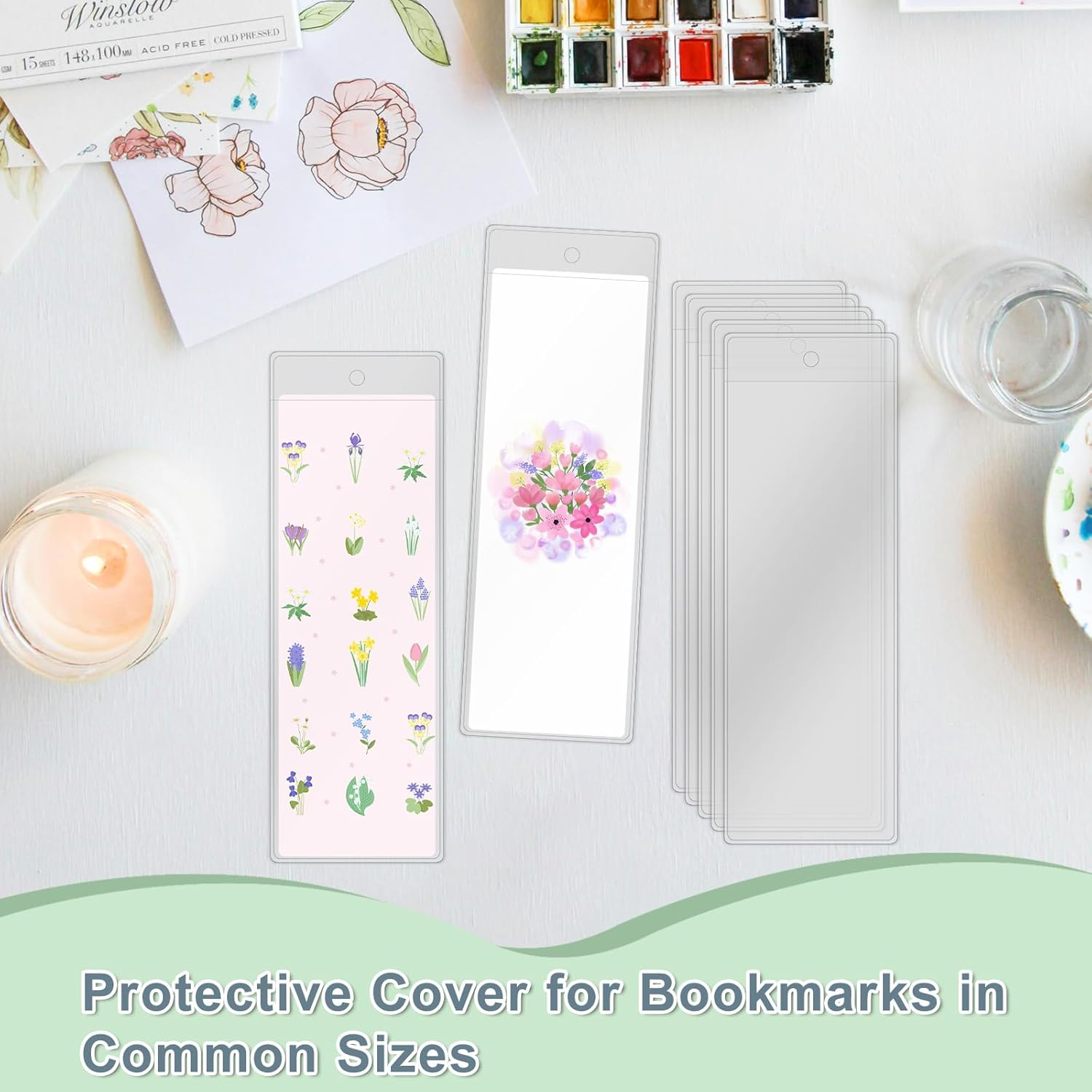 DSYIL Clear Bookmark Sleeves, 200 Pcs Plastic Bookmark Holder, DIY Bookmarks & Photo Strips, 2.37 X 6.3 Inches image number 5