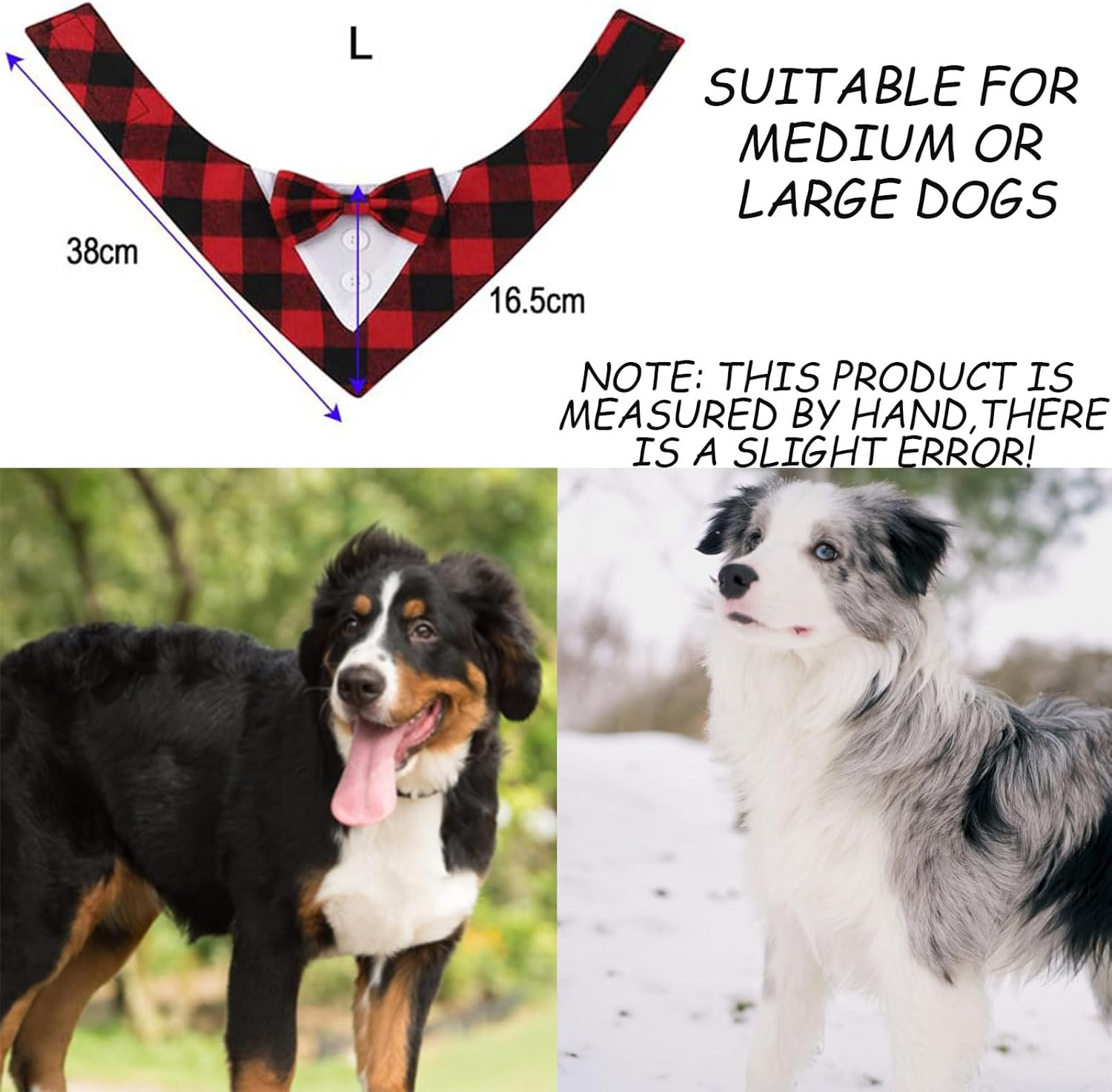 KASESSS Dog Tuxedo Bandana, Dog Bandana with Bow, Formal Dog Neckerchief Cotton, Dog Bow Tie Bandana with Red Plaid Bow, Adjustable Velcro Dog Wedding Bandana, Dog Bandanas for Medium Large Dog(L) image number 5