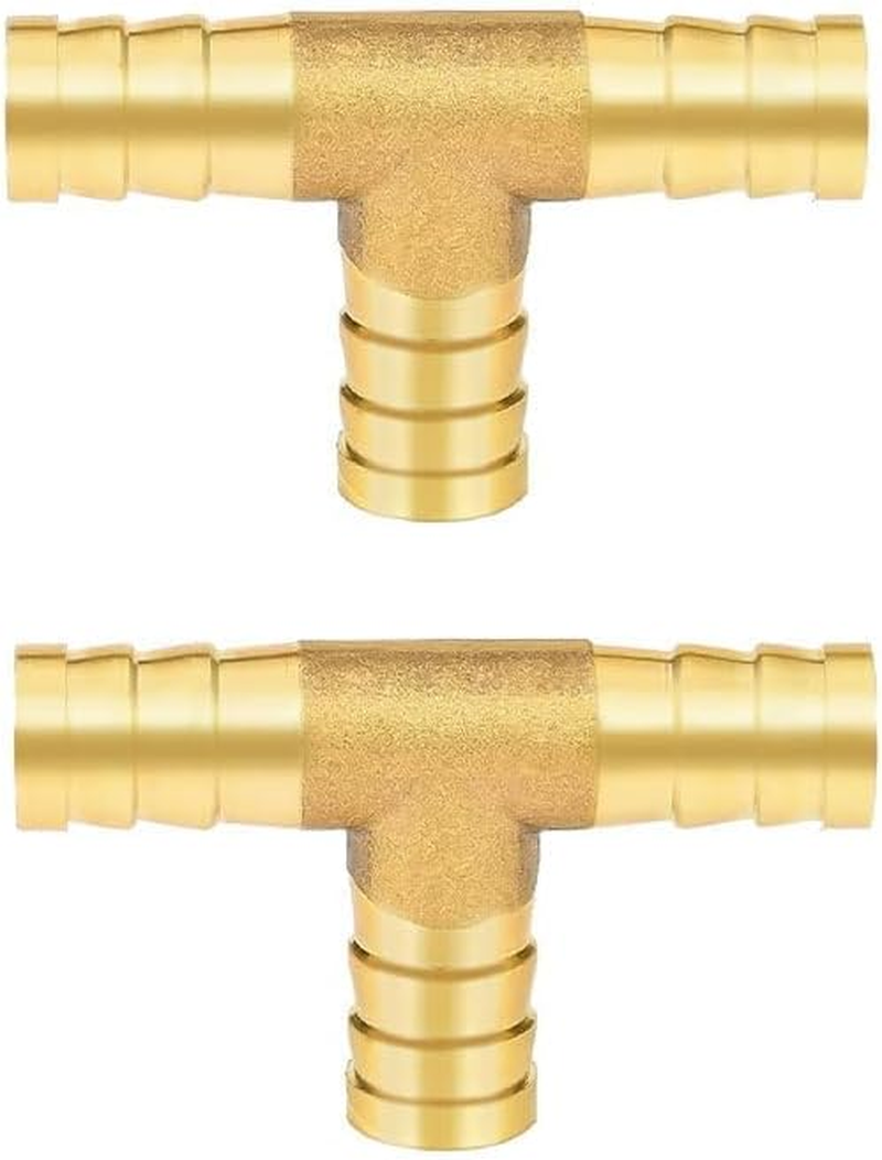 2Pcs 10Mm Brass Barbed Connector 3-Way T-Shaped - Heavy Duty Fuel/Hose Splitter, Universal Gas/Water/Oil Fittings for Garden/Irrigation/Boiler Systems image number 1