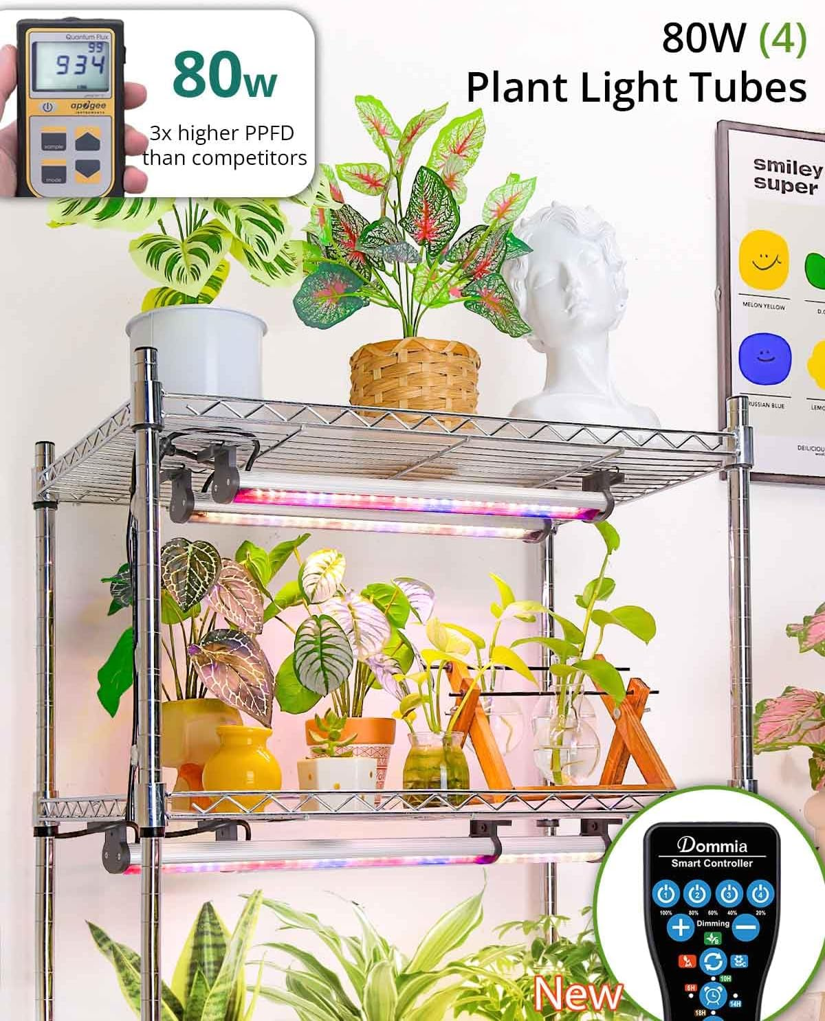 DOMMIA Grow Lights, 80W Dimmable Grow Light Strip with 3 Spectra Modes, IP54 Waterproof, 4 Individually On/Off Strips, Aluminum, Multi-Colored Warmwhite, 6/10/14/18H Timer image number 4