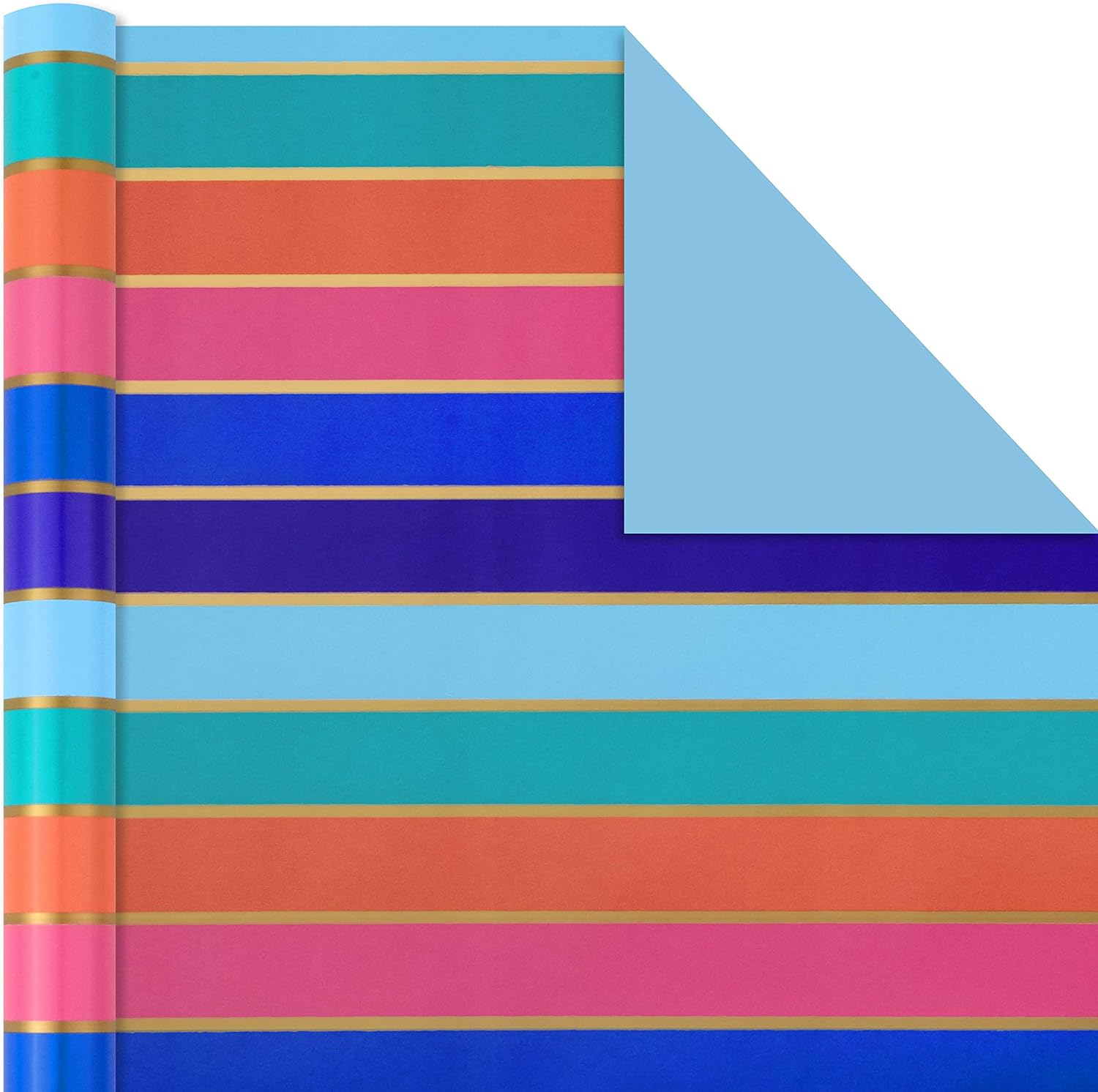 Hallmark Rainbow Wrapping Paper Rolls for Graduation, Birthday, Wedding, All Occasion - Colorful Striped Gift Wrap Paper (Set of 3 Reversible Rolls: 75 Sq. Ft. TTL.) image number 1