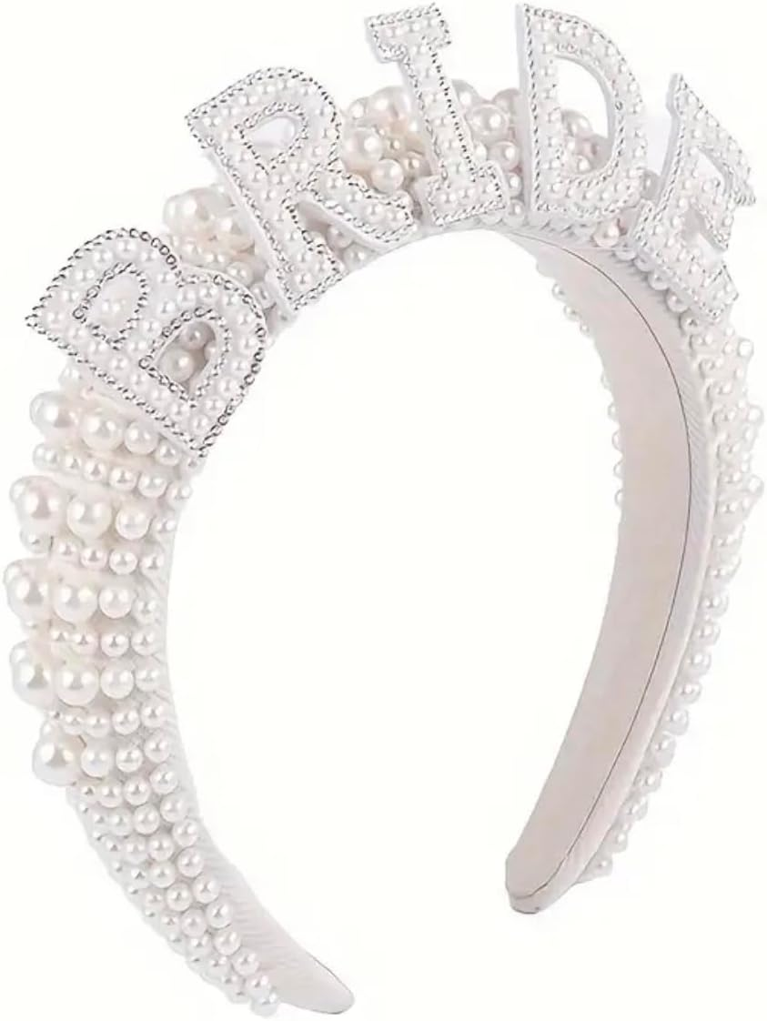 Pearl Bride Headband &ndash; One Size Fits All &ndash; Luxe Velvet Padded Hairband with Faux Pearl &ldquo;BRIDE&rdquo; Lettering &ndash; Perfect Bridal Shower, Engagement, Wedding Gift image number 5