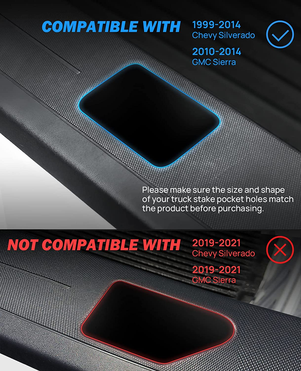 JOYTUTUS Stake Pocket Cover Trucks Bed Rail Stake Covers Compatible with 1999-2014 Chevy Silverado and 2010-2014 GMC Sierra - 4 Pack image number 5