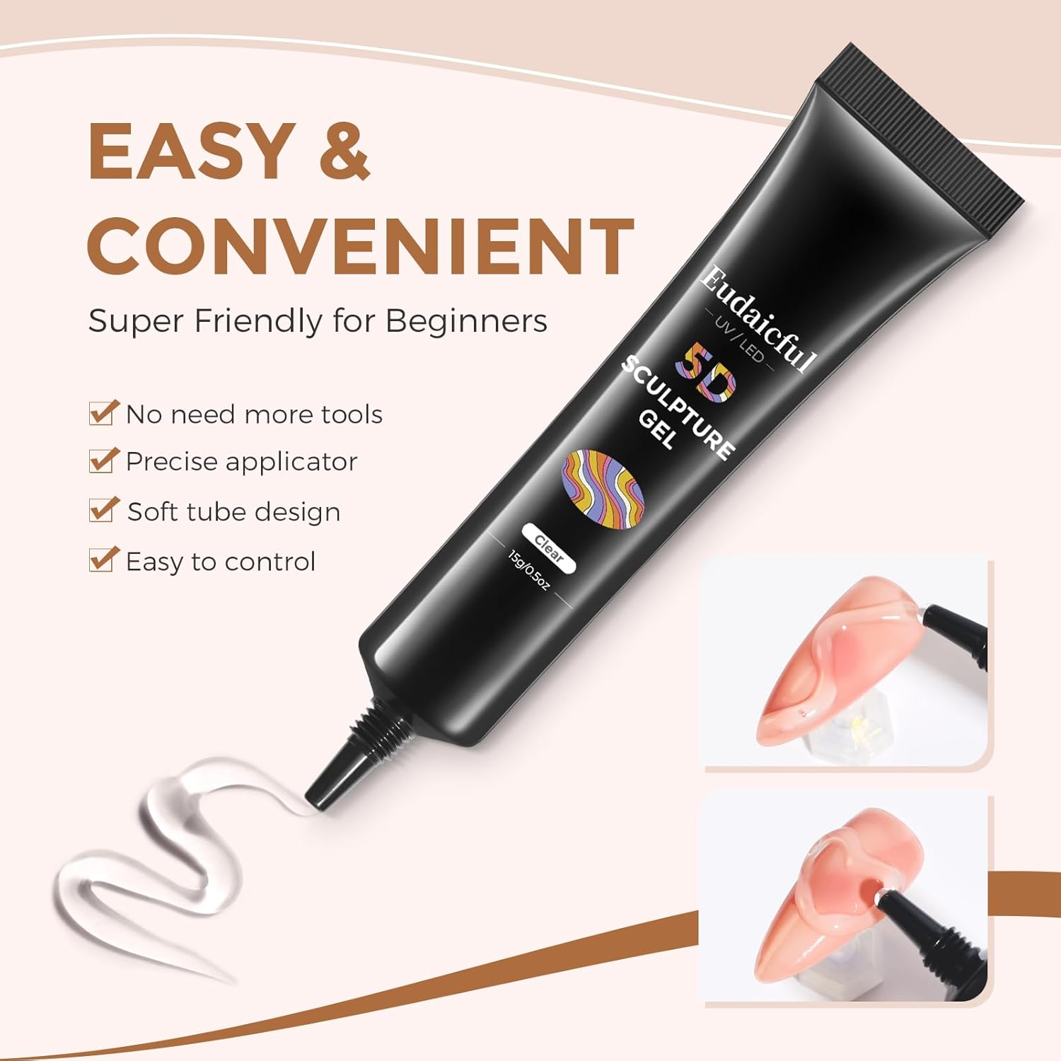 3D Sculpting Gel 15G No Wipe Clear for Nail Art, Carving Molding Candy Decoration Home DIY Manicure Charms image number 5