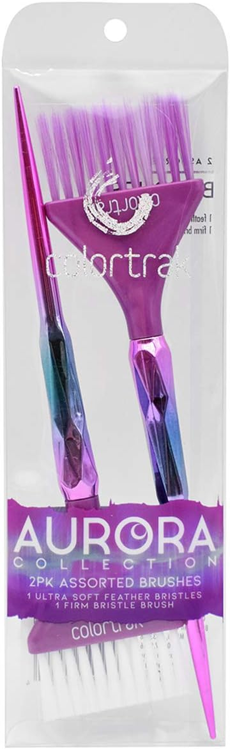 Colortrak the Aurora Collection Wide Color Brushes, Gem-Cut Handle, Tapered End, Stain-Free Metallic Finish, Matches Other the Aurora Collection Products, 2 Pack - 1Xfirm Bristle, 1Xfeather Bristle image number 5