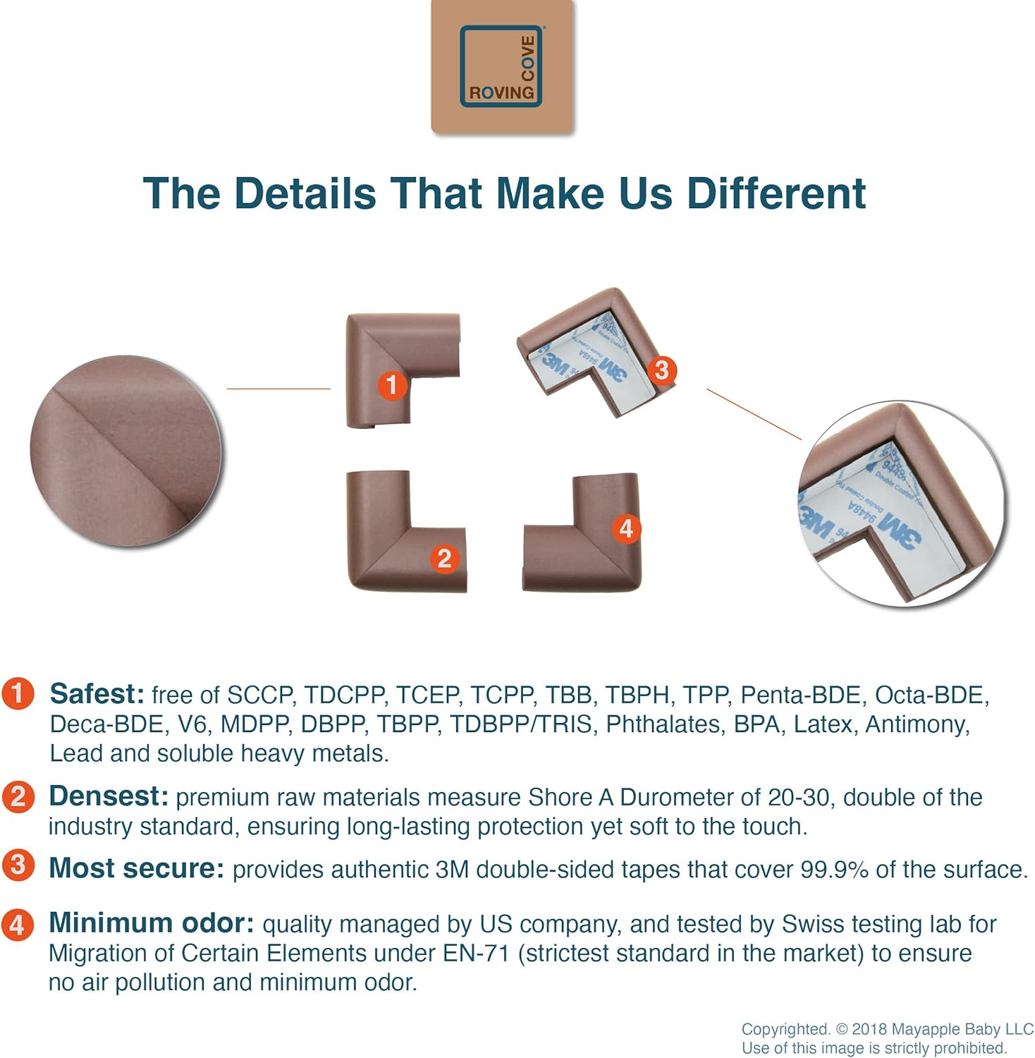 Roving Cove Heftyfit Corner Protector for Baby (16 Large Corners), Heavy-Duty Soft Rubber Foam Furniture Corner Bumper Guards, 3M Adhesive Pre-Taped, Coffee Brown - Large 16 Count (Pack Of 1), Coffee Brown image number 4