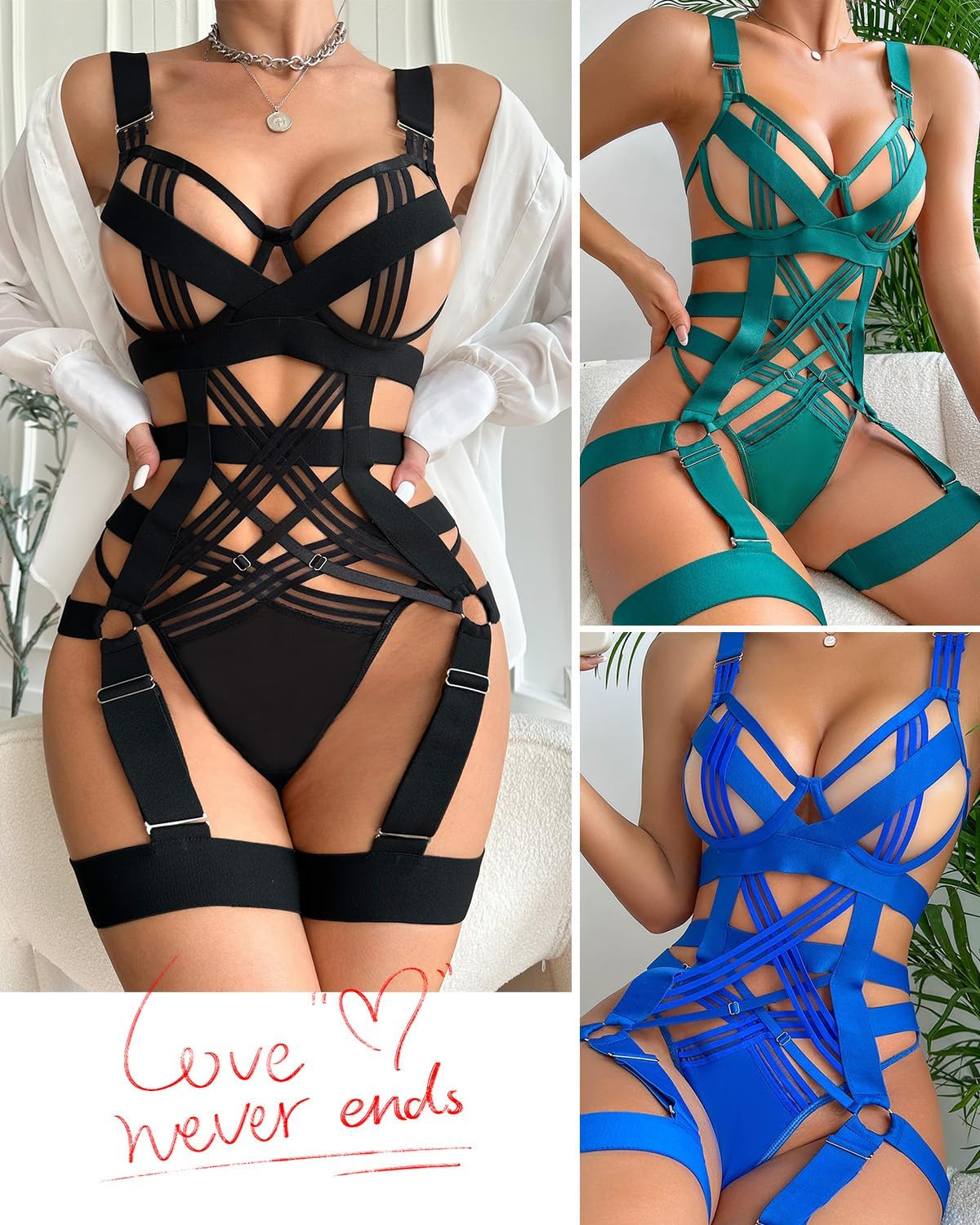 VUUEAN Womens Lingerie with Push up Bra Support Bondaged Underwired Teddy Lingerie One Piece Babydoll image number 6