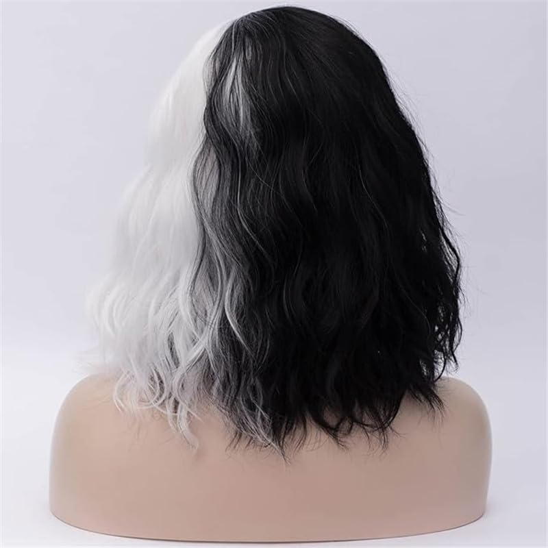 Women'S Short Curly Hair Wave Wig Christmas Cosplay Daily Party Black and White Yin-Yang Wig image number 3