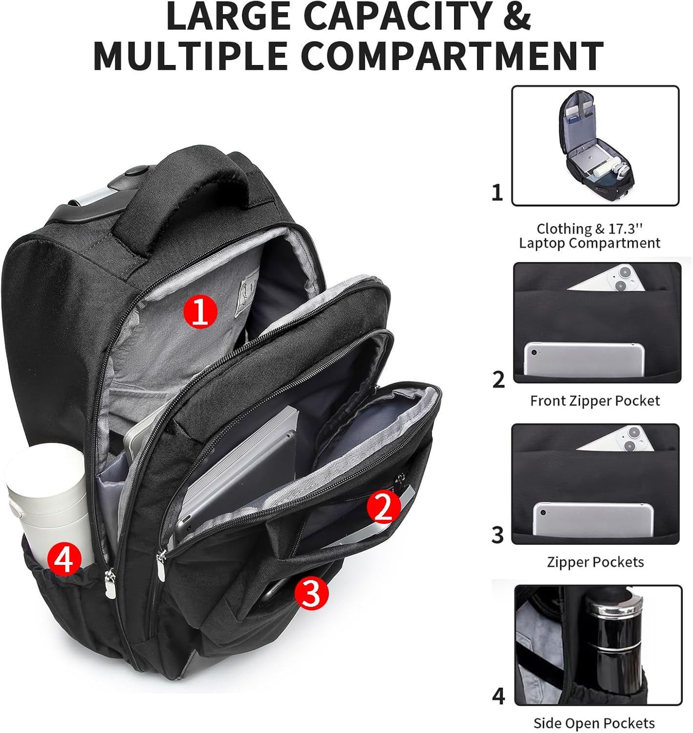 Seyfocnia Rolling Backpack,Travel Backpack with Wheels Wheeled Laptop Backpack 17 Inch Computer Backpack Trolley Suitcase