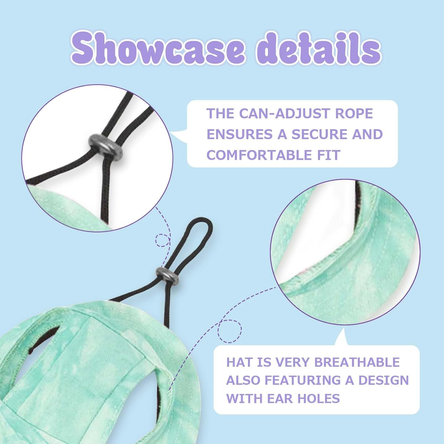 Pet Hat with Ear Holes Sunscreen Cat/Dog Hats Adjustable String Pet Hats Sun Hat Bucket Hat Outdoor Sun Protection Pet Caps for Small Medium Cats Dogs (Light Green, Medium)