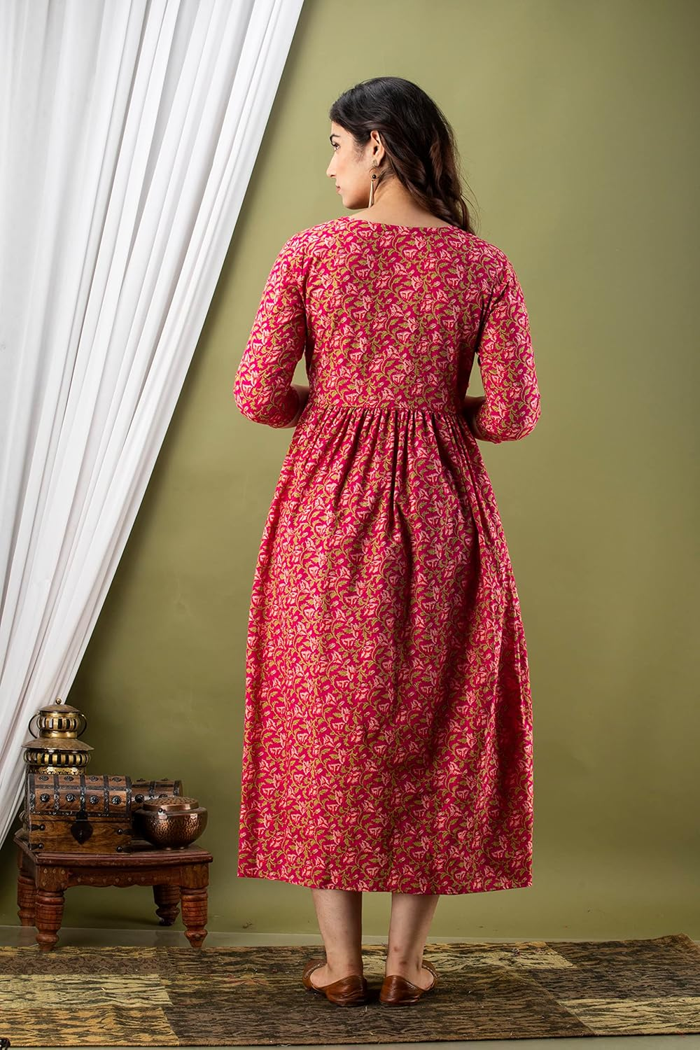 Aizza Trends Women'S Maternity Gown |Feeding Gown Kurta | Baby Shower Dress | Feeding Dress-Pink-3 image number 3