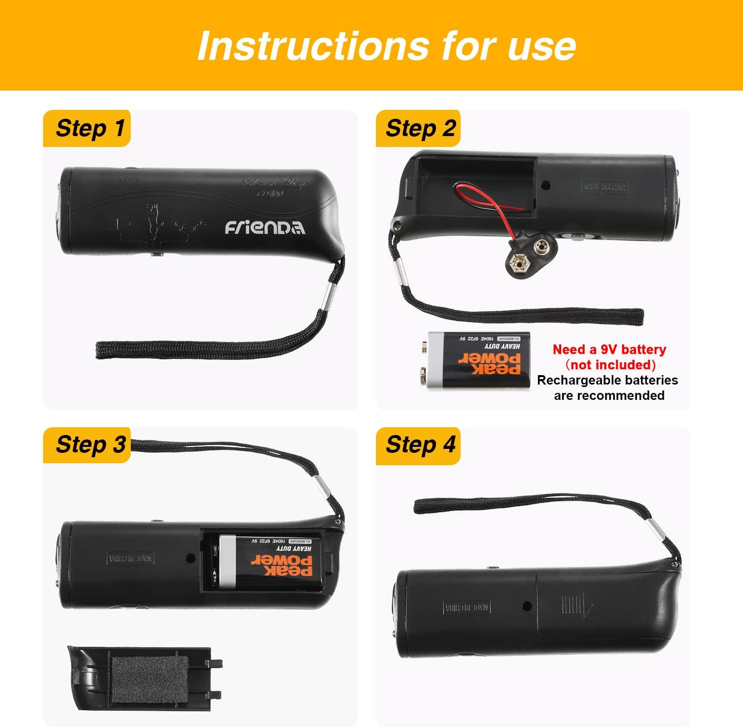 Frienda LED Ultrasonic Dog Repeller and Trainer Device 3 in 1 anti Barking Stop Bark Handheld Dog Training Device (Black) - Yellow image number 4