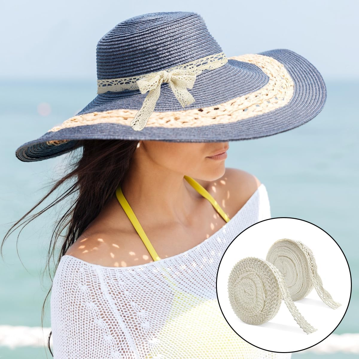 Lace Trim, 2 Rolls Vintage Sewing Crochet Lace Ribbon for DIY Sewing Craft, Scrapbooking, Bridal Wedding Decoration (20Yd, 2 Style)