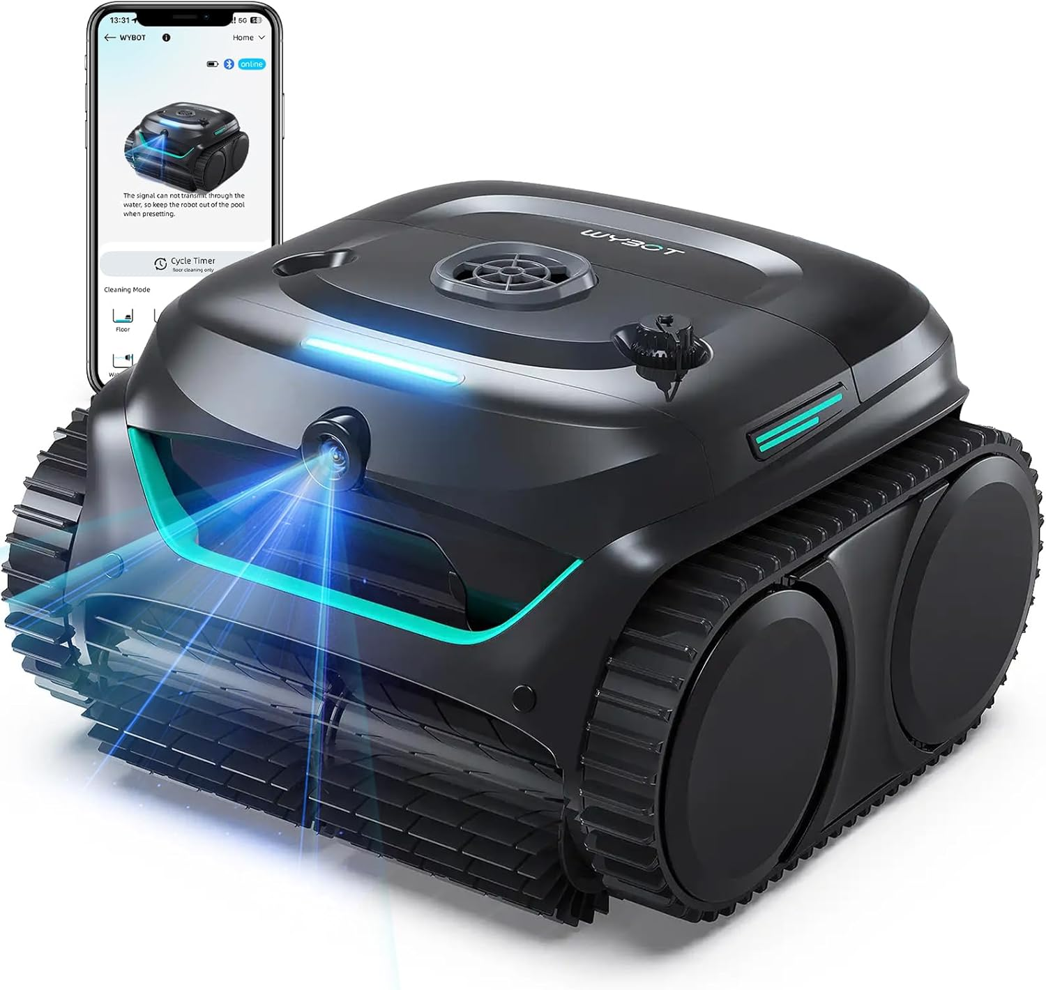 WYBOT C2 Vision Cordless Pool Cleaner Robot for Inground Pools with AI Camera, 8 Mode Robotic Pool Cleaner, Utra-Fine Filtration, Powerful Suction, Wall Climbing, Waterline Cleaning, Black