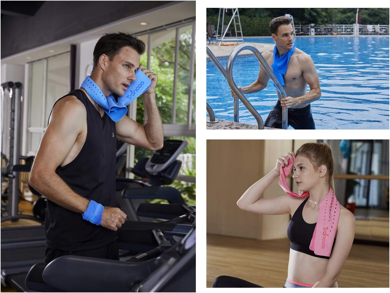 2 Packs PVA Cooling Towel(33"X7.85",Perforated Chill Towel, PVA Cooling Scarf,Sweat Rags for Workout, Gym Towel, Neck Warp Sports Towel for Running, Hiking,Swimming Golf (Blue+Pink) - Grey+Pink+Blue image number 5