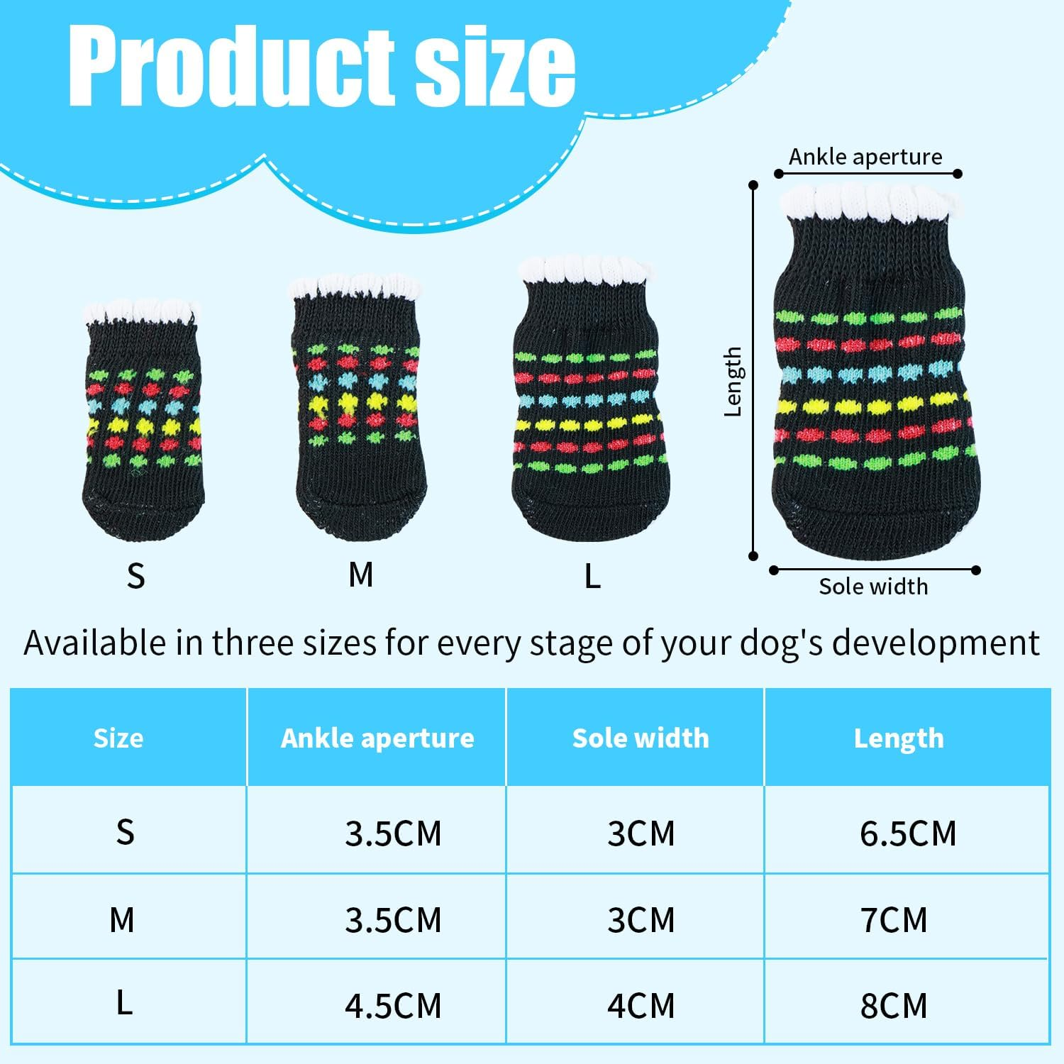 3 Pairs of Dog Socks Non-Slip Socks for Dogs Socks Dog Pack of 12 (S+M+L) Paw Protection Dog Shoes Indoor Stopper Socks Cats Non-Slip Socks Pet Paw Protection, Black