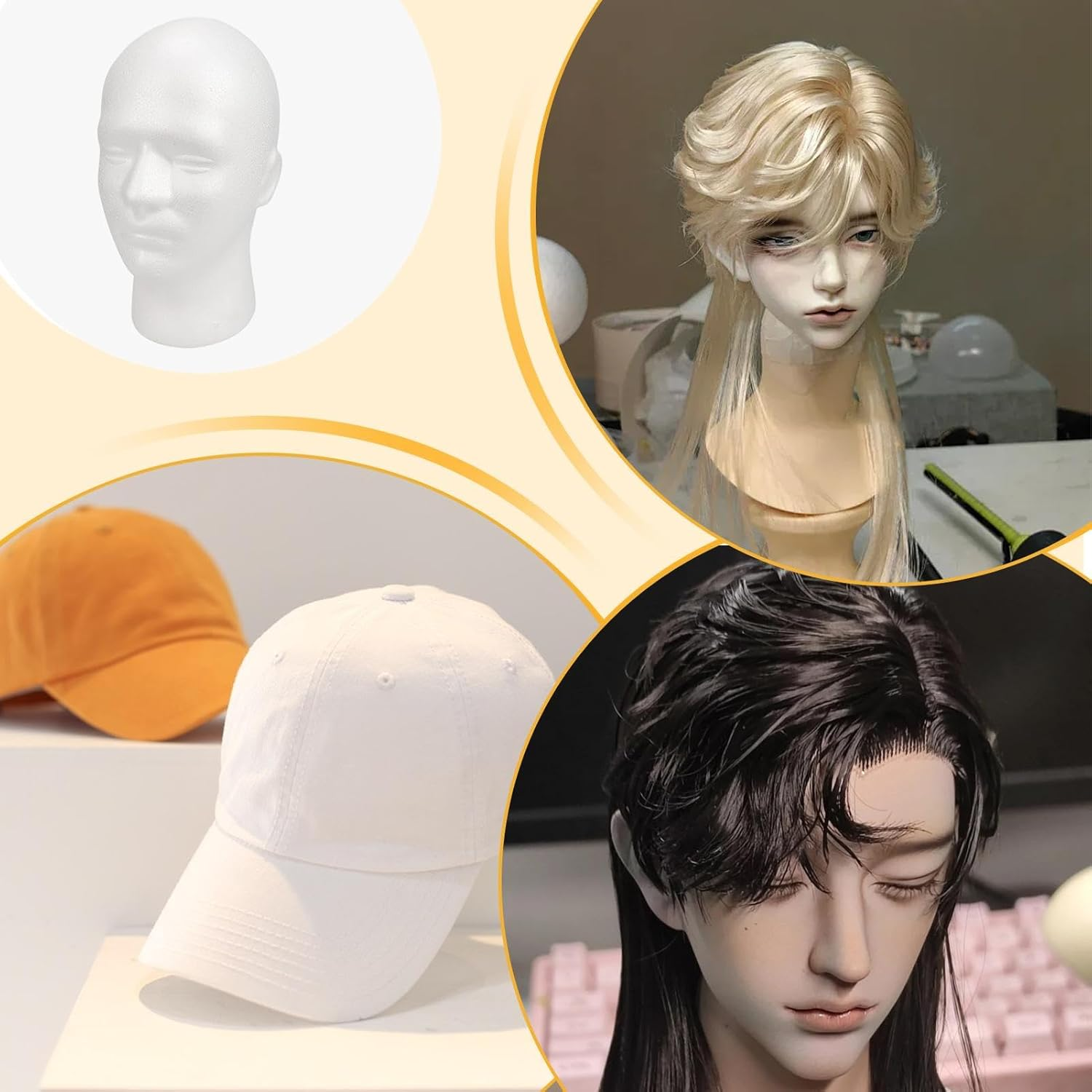 Male Head Model Foam - Mannequin Display Hairpieces Stand Holder - Male Wig Display Mannequin Head, Hat Display Mold, Cosmetics Model Head Wig Display for Hats