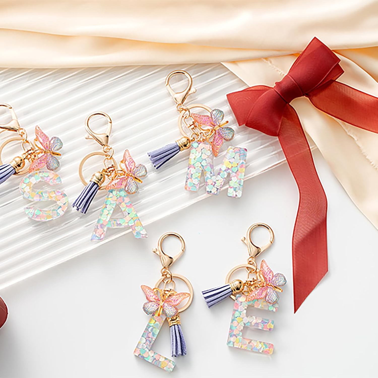 Letter Keychains for Girls Butterfly Keychain Key Ring Women