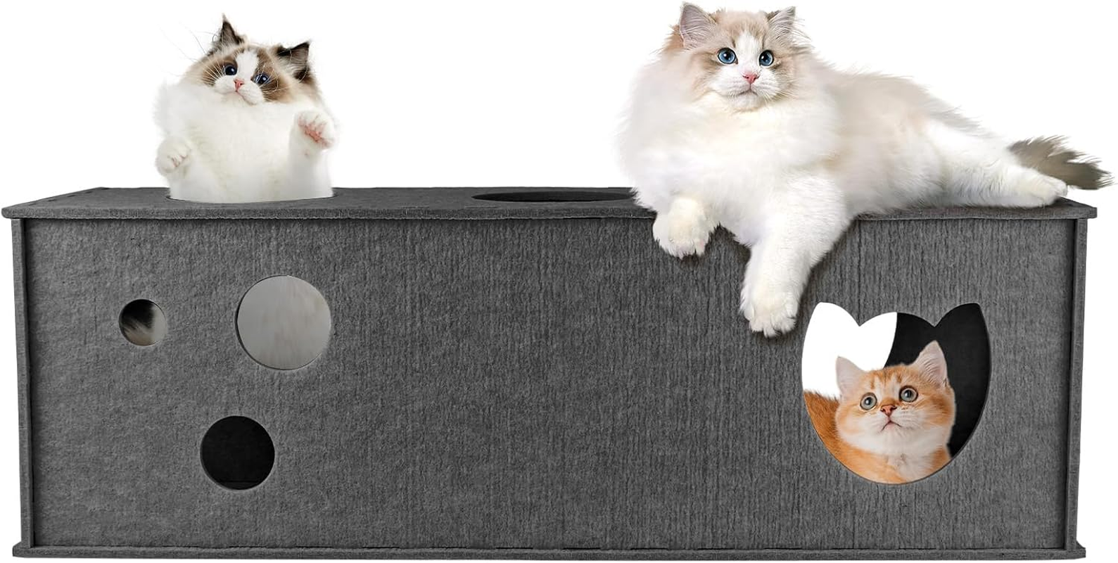 Cat Tunnel for Indoor Cats,Diy Transformable Cat Hideaway Cave,Kitten Play Tubes and Tunnels,Felt Peekaboo Cat Toy with Interactive Peek Holes (Grey, L-Shape Tunnel)