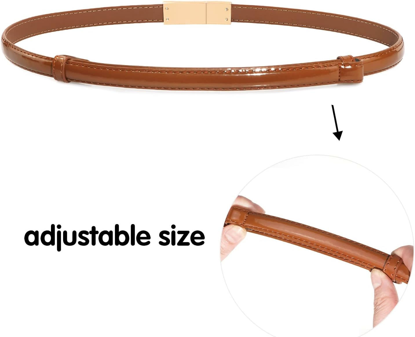 Lamdgbway Skinny Belts for Women Thin Leather Belt Adjustable Slim Waist Belt for Dress Brown 100CM