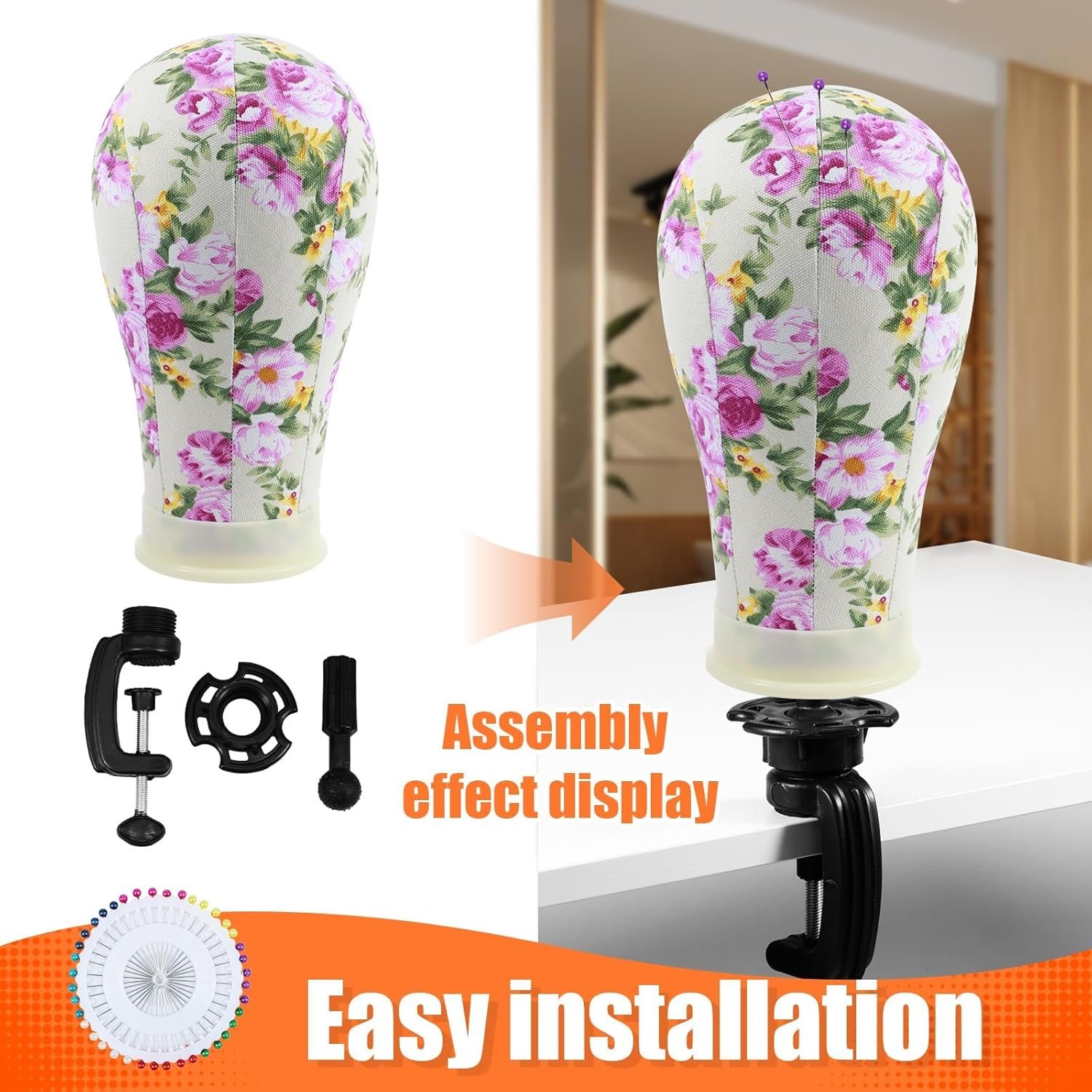 Canvas Block Head, 22Inch Wig Head Stand, Canvas Wig Head, Versatile Wig Block Head, Mannequin Wig Head, Styling Wig Head with Pins Wig Head Table Stand for Wigs Making Styling Display (Purple) image number 2