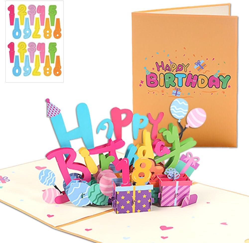3D Birthday Card Anniversary Pop up Cards DIY 1~100Th Birthday Cards for Kids Men and Women,Happy Birthday Card with DIY Numbers Birthday Candles,Envelope,Message Card&Sticker image number 3