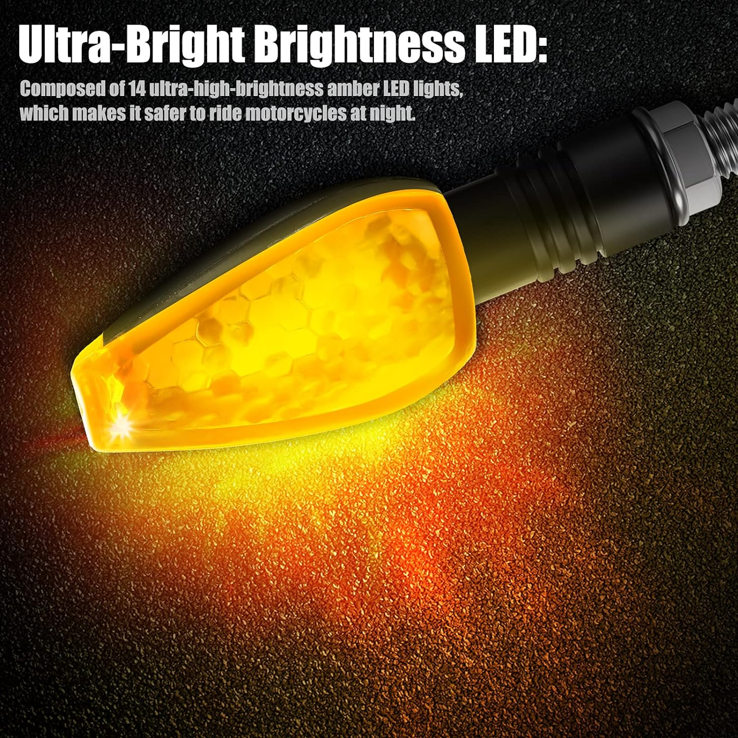 4 Pieces Motorcycle LED Turn Signals Motorcycle Signal Lights Indicators Flowing Turn Blinkers Front Rear Lights 14 LED 12V Motorbike Indicator Amber Lamp Mini Stalk Arrow image number 6