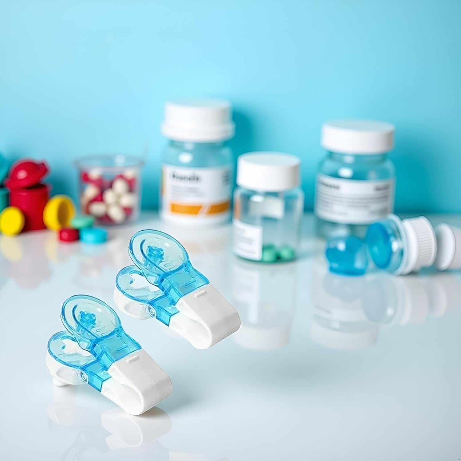 2Pcs Blue Portable Pill Taker Remover, Blister Pack Opener Popper Assistance No Contact Easy to Take Out Portable Travel Tablet Dispenser Pills Extractor Tool for Disabled, Elderly, Medication Aids image number 3