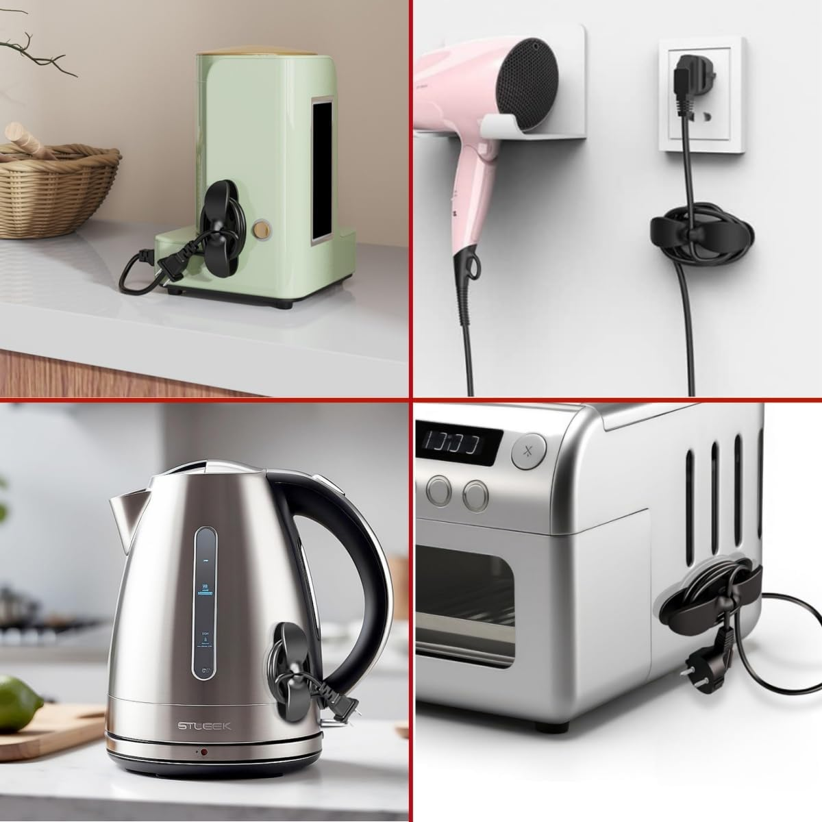 6 PCS Cord Organizer for Kitchen Appliances,Wrap Holder Cable Organizer for Home Appliances(Black, White, Grey) image number 2