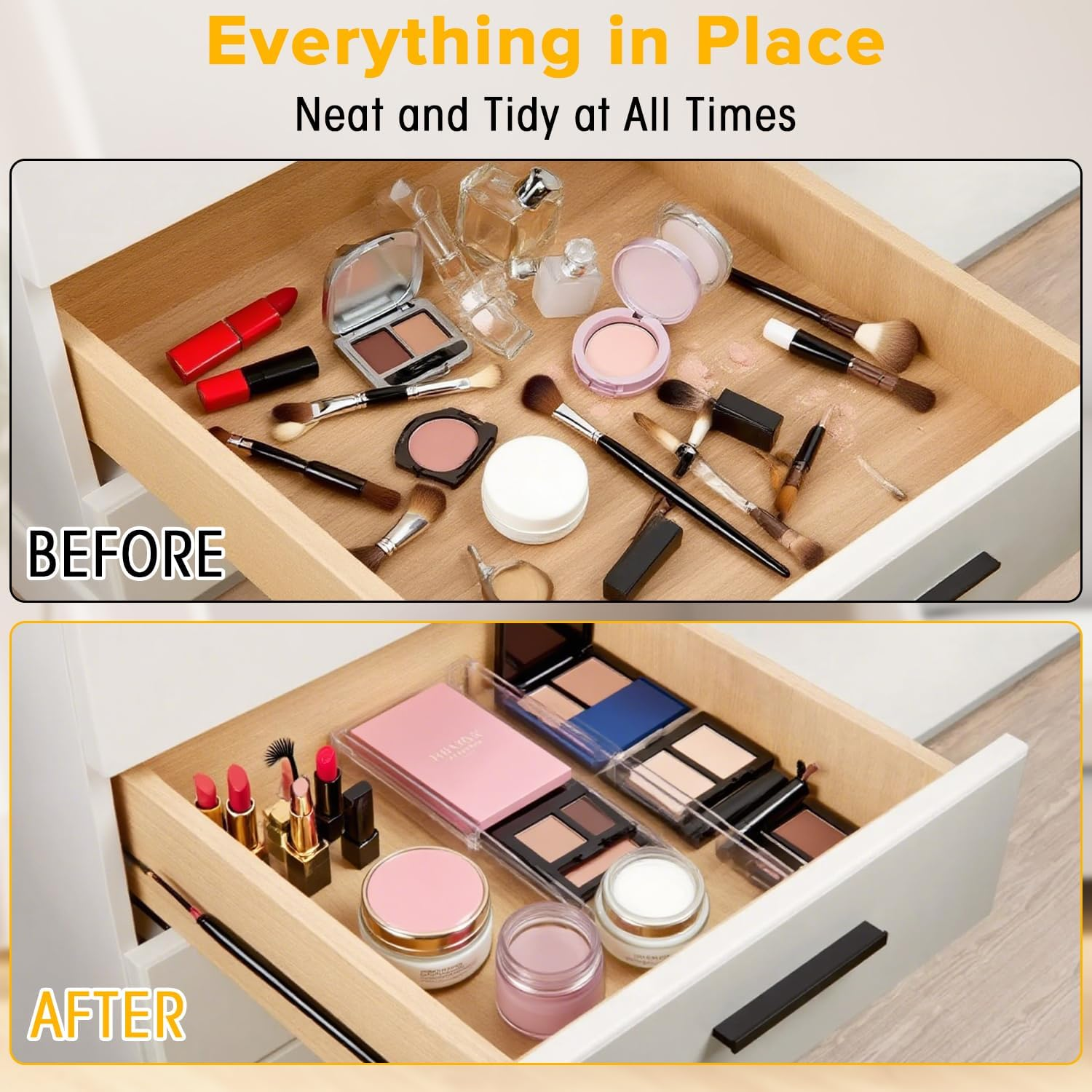 Yakiter Drawer Dividers, 8 Pack 27.5&ndash;52Cm Adjustable Clear Drawer Organisers, 8Cm High Drawers Separators for Clothes, Kitchen Utensils, Bathroom & Office Organization Storage (8) image number 2