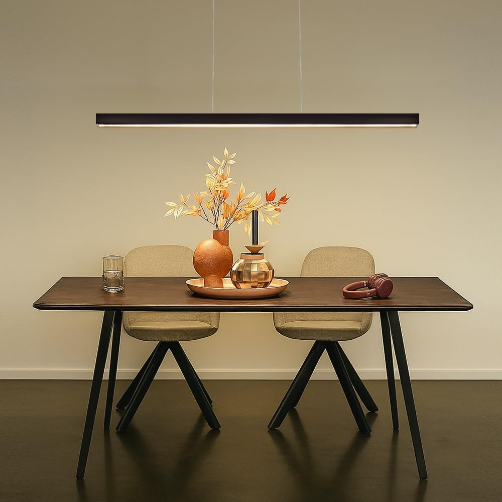 Krear 180Cm Industrial Modern Pendant Light with 3-Step Colour Change, anti Glare Aluminum Linear Lamp for Kitchen Island, Dining Table & Bar image number 3