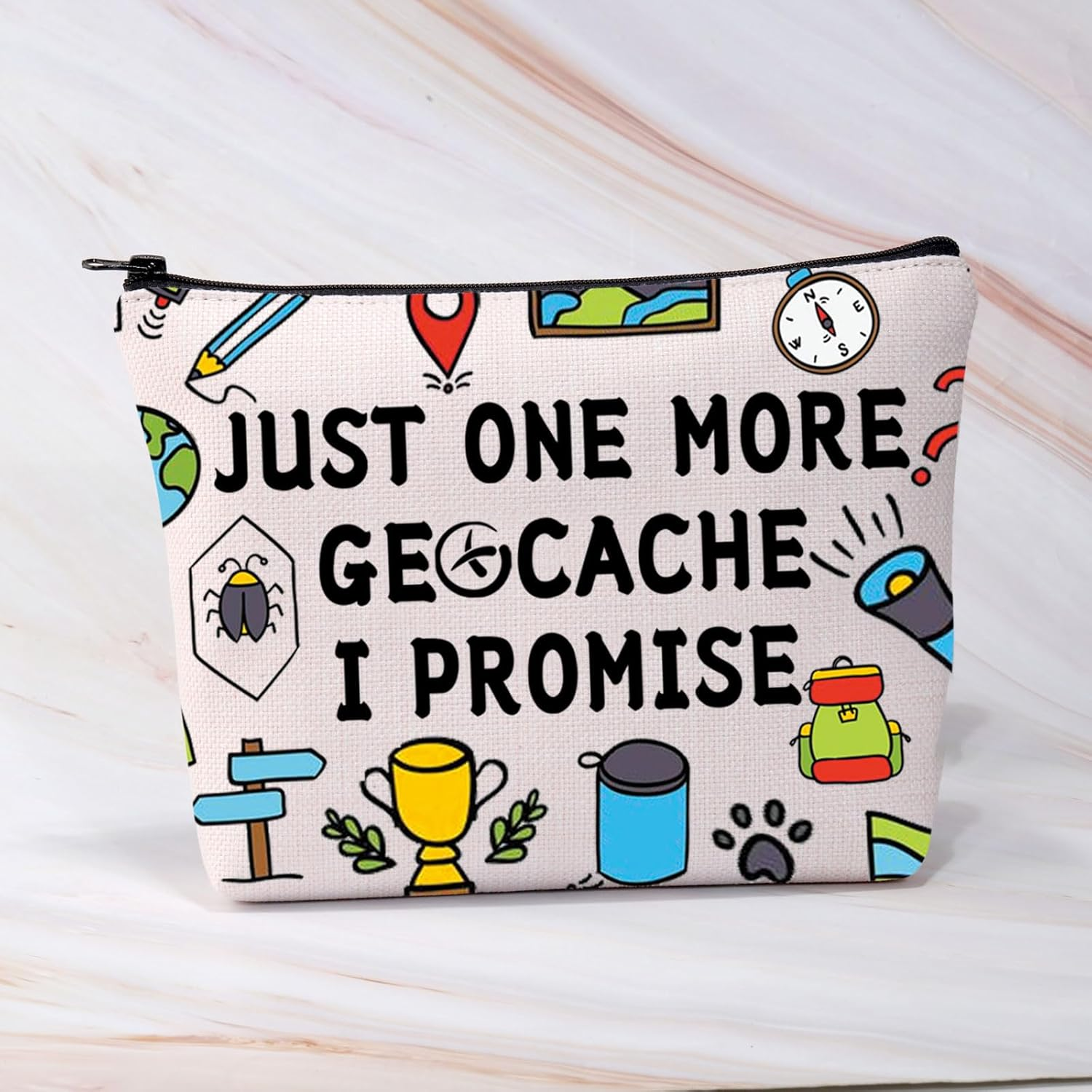 PLITI Funny Geocaching Gift for Geocacher Gift Just One More Geocache I Promise Makeup Bag Outdoor Lover Travel Bag, More Geocache U, Fashionable image number 4