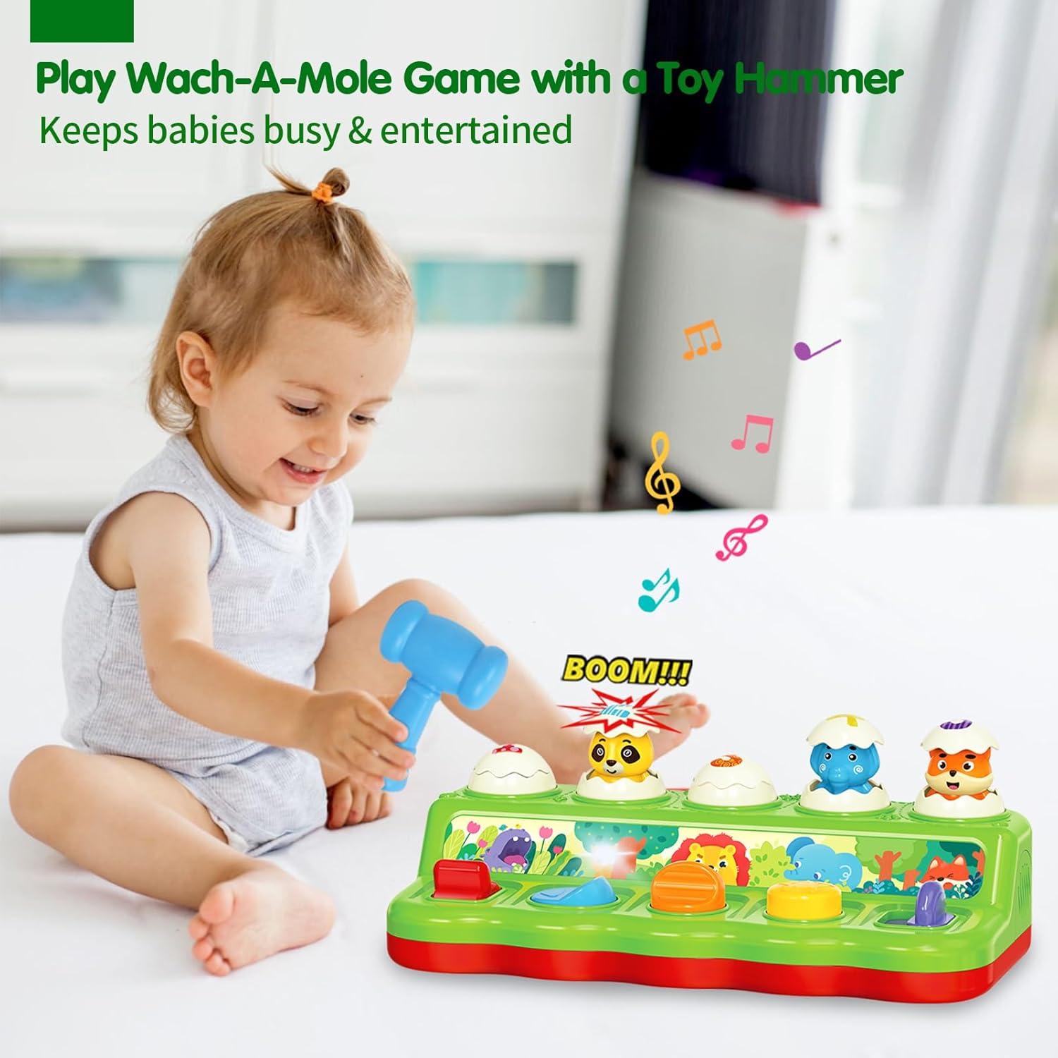 1 2 Year Old Toys for Boys Girls Birthday Gift, Pop up Baby Toys 6-12-18 Months, Learning Educational Montessori Toy for Toddlers, Musical Animal Eggs Toy with Music & Light, Kids Toys 1 Year image number 5