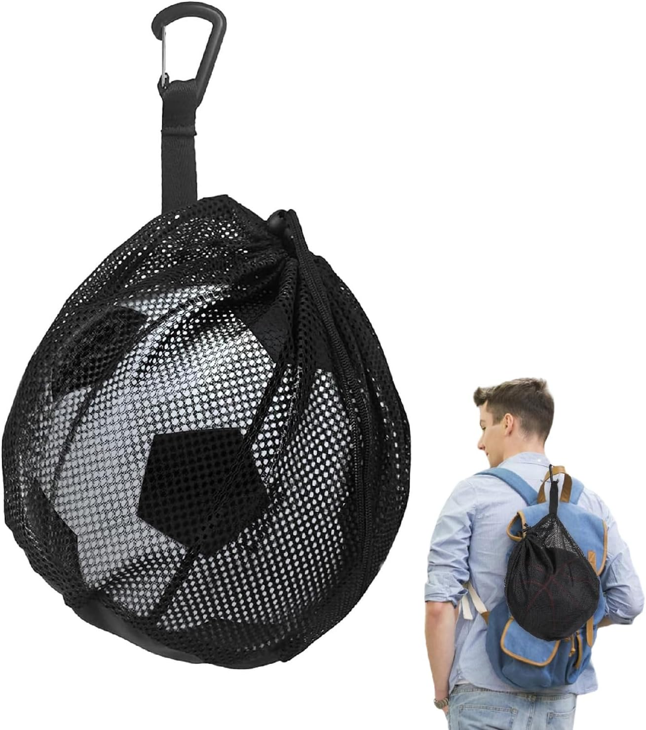 Wzenclave Single Ball Bag Ball Storage Bag Mesh Carry Bag with Zipper Pocket Drawstring Sling Back Bag with Buckle Clip Ball Storage Sling Bag for Carrying Basketball Volleyball Soccer Football image number 2