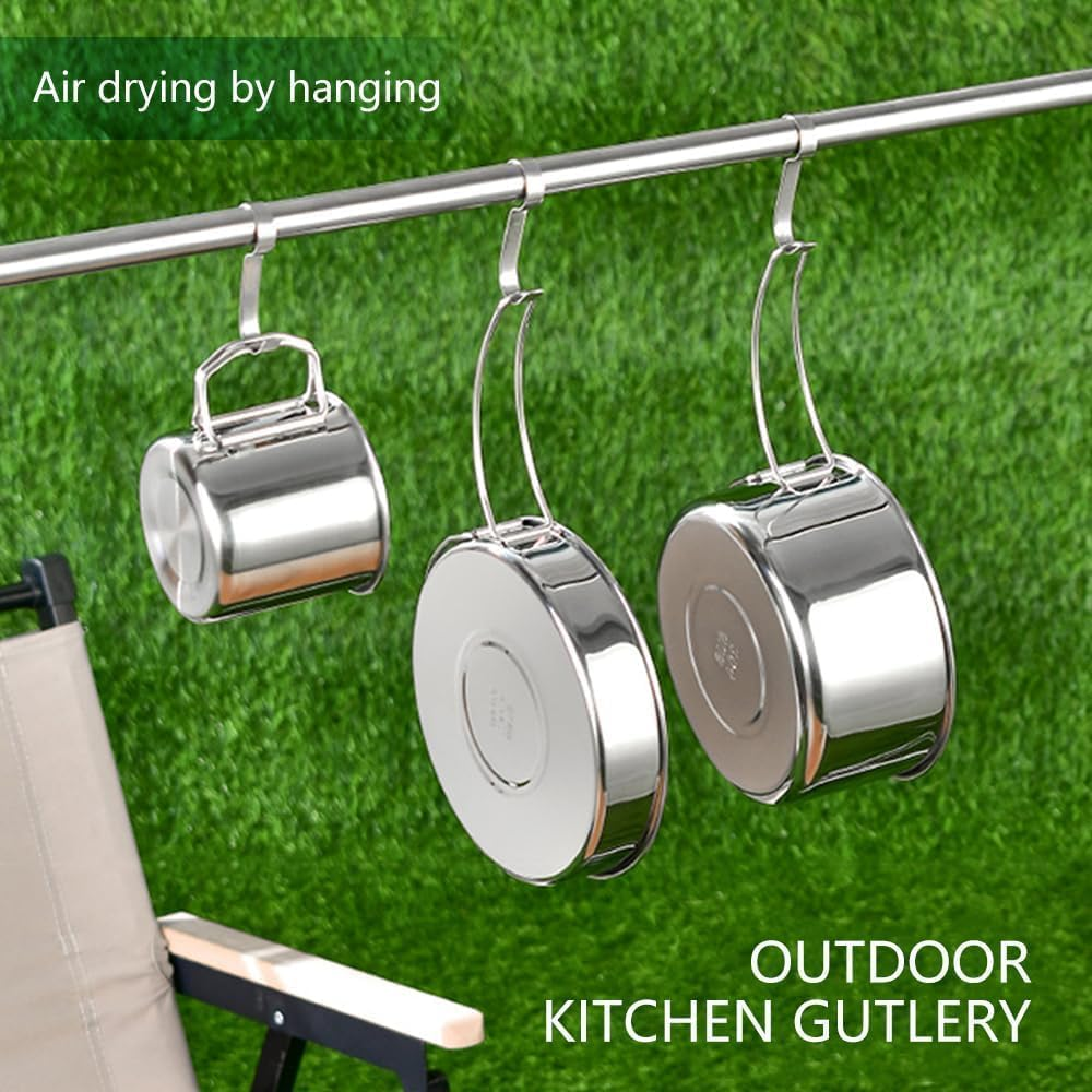 ABDULWEN Outdoor Hiking Picnic Stainless Steel Camping Tableware Kit with Camp Dishes, Cooking Utensils Accessories, Plates and Dinnerware Set image number 2