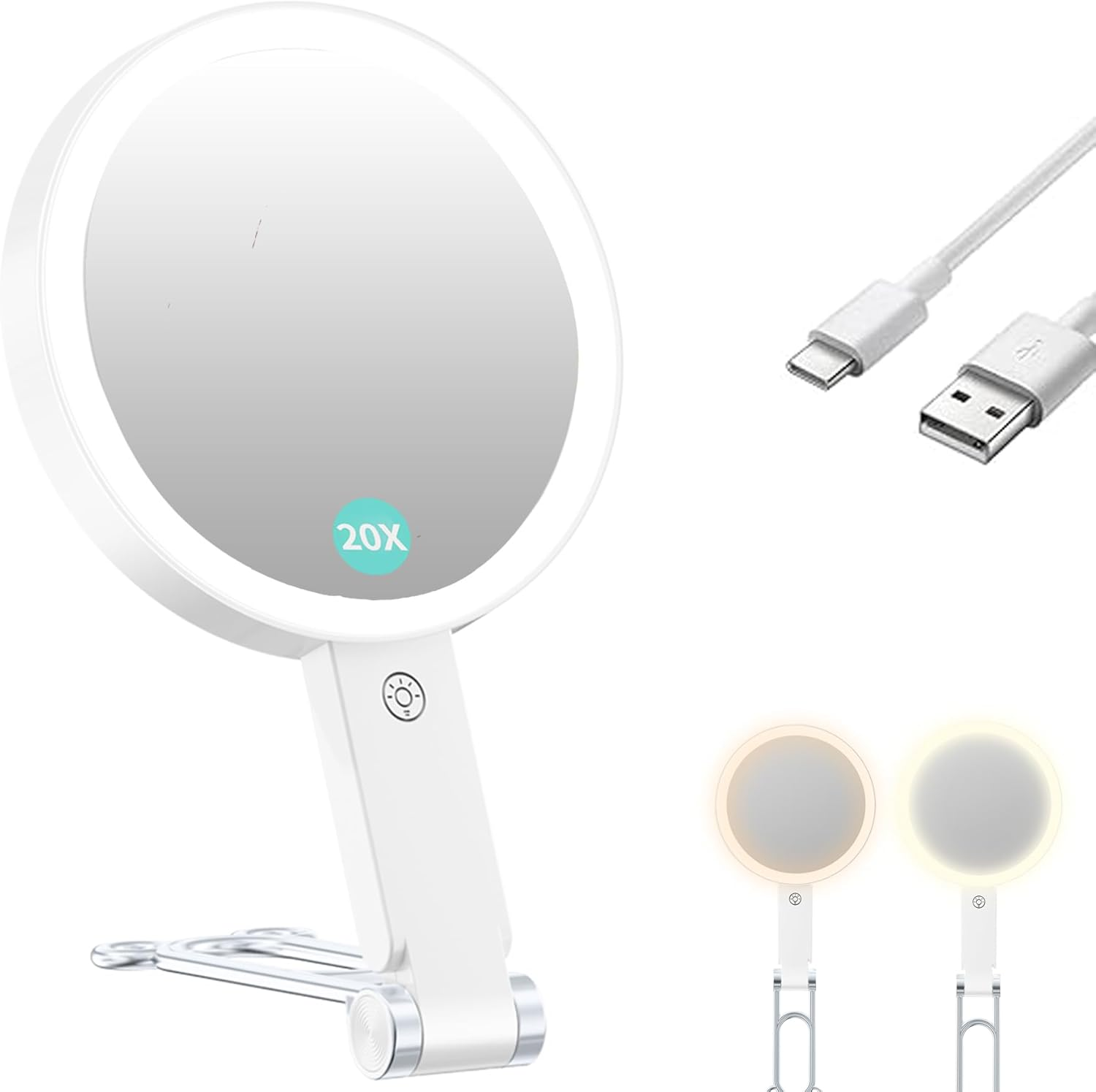 YQDUVNEY 20X Magnifying Mirror with Light Rechargeable Makeup Mirror, 3 Color Lighting Vanity Mirror, Portable Travel Handheld Mirror for Women image number 4