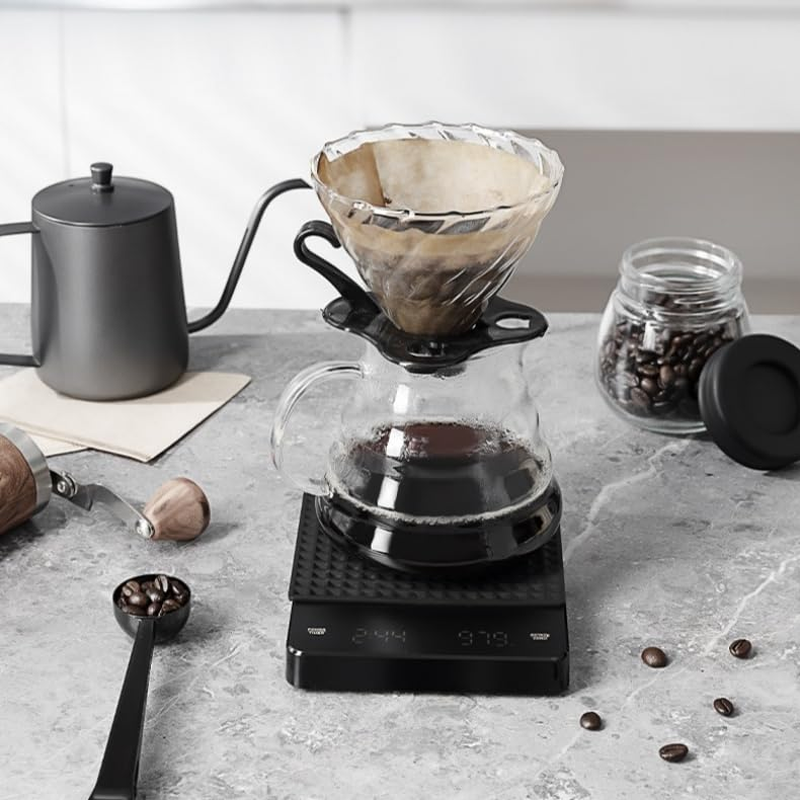 Digital Coffee Scale with Timer (3Kg/0.1G) High Precision Espresso Electronic Food Gram Scale | C Type Rechargeable with LED Touch Screen High Temperature Resistance Base Auto off | Measures Oz/Ml/G image number 4