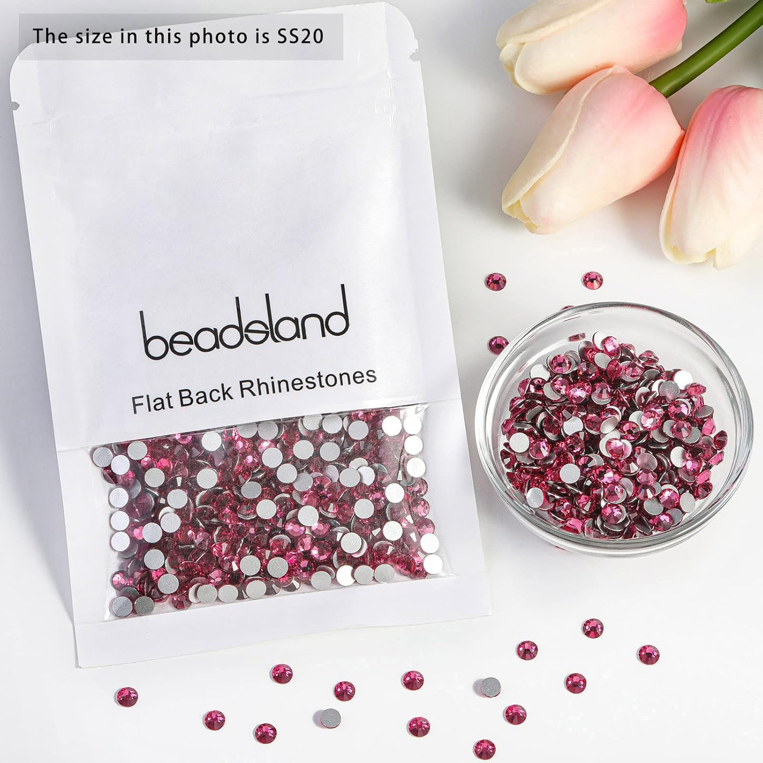 Beadsland 1440Pcs Flat Back Crystal Rhinestones round Gems for Nail Art and Craft Glue Fix,Rose (Ss20(4.6-4.8Mm)) image number 1