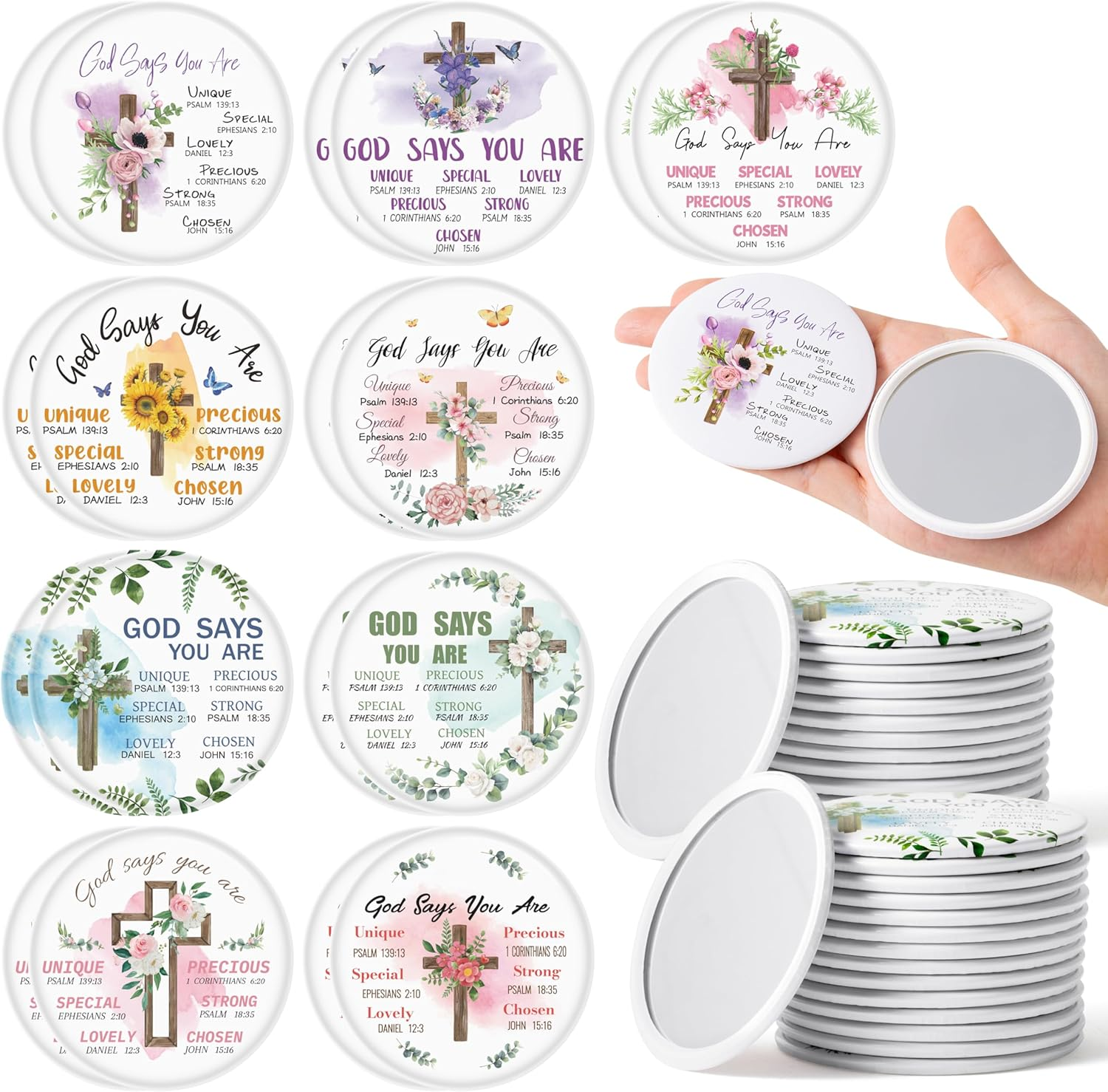 Y1Tvei Christian Gifts Compact Mirror - 72Pcs Flower Cross God Say You Are Bible Verse Mini Compact Mirrors Inspirational Portable Pocket Makeup Mirror for Church Party Favors for Women Mothers&rsquo; Day image number 3