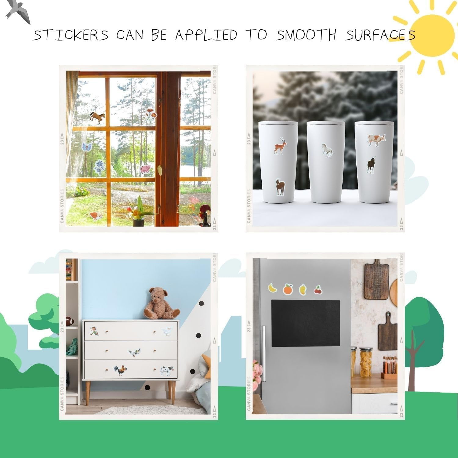 Kids Sticker Book, 3 Pack Fun Travel Stickers, Farm, Wild Animals, Dinosaurs Themes, PVC Material, Multicolor, Animal Pattern, Reusable, 18 Stickers, Ages 3+, Outdoor Use, Sticker Book image number 1