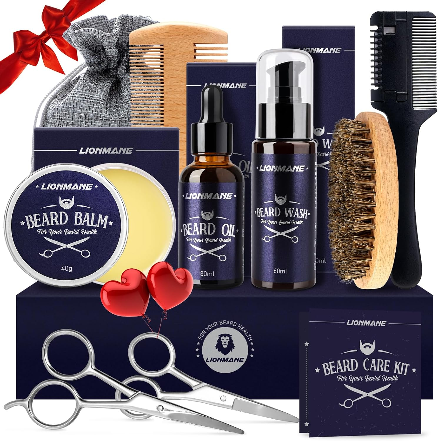 Lionmane Beard Care Kit for Men, Dad Father&rsquo;S Day Gifts, Beard Mustache Grooming Kit-Beard Balm, Beard Wash, Beard Oil, Brush, Scissors, Birthday Anniversary Daily Gifts for Husband/Boyfriend/Him image number 3