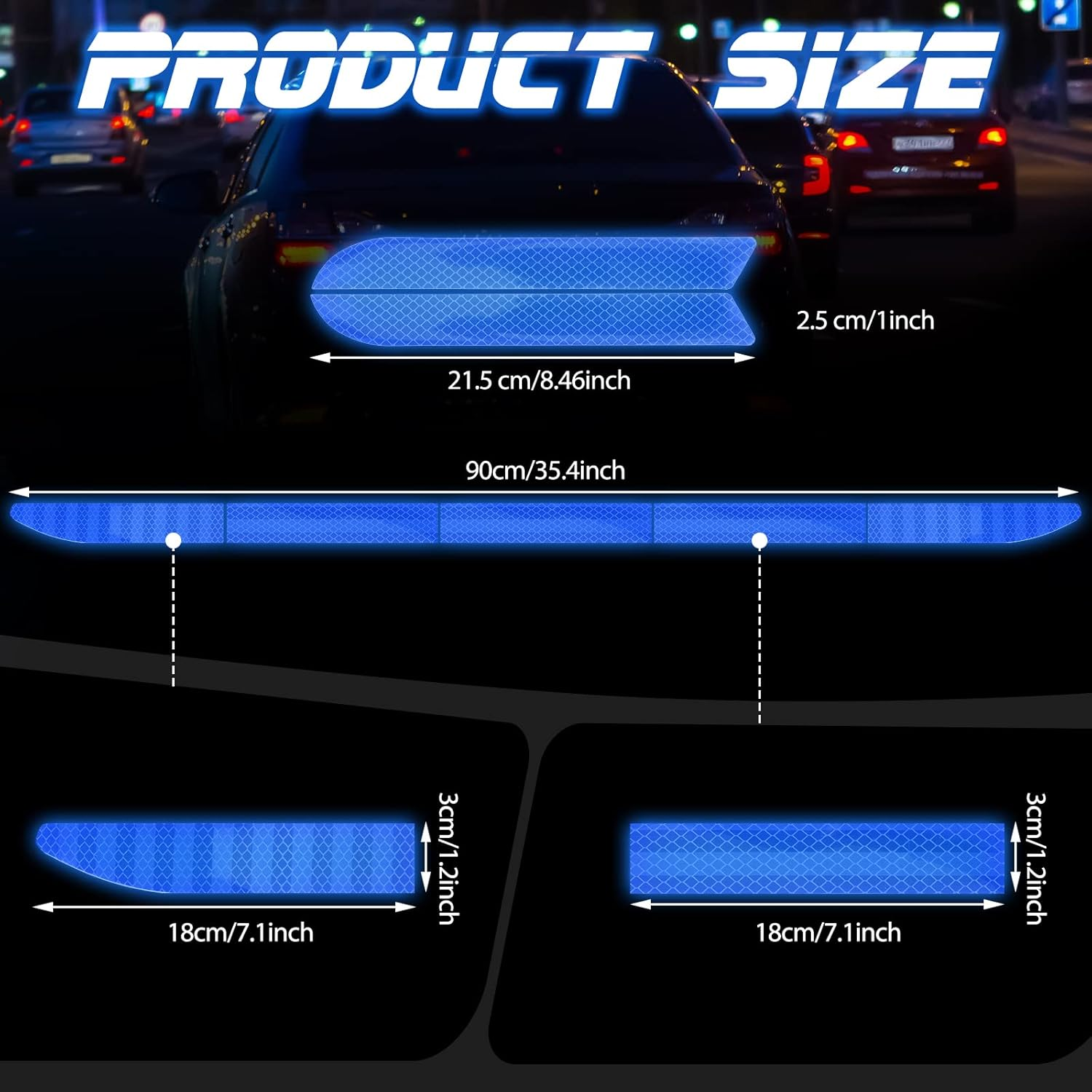 Frienda 7 Pcs Auto Strong Reflective Stickers Includes Car Bumper Reflective Stickers Car Trunk Mirror Decals Night Visibility Waterproof Self Adhesive Decals for Safety(Blue) image number 4