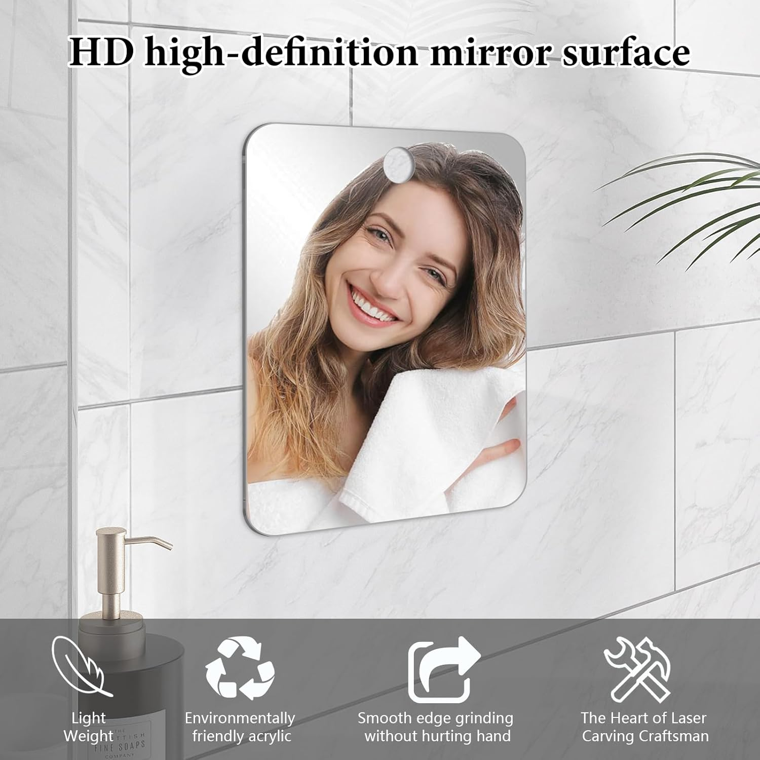 Shaving Mirror, Shatterproof Shower Mirror, Unbreakable Makeup Travel Camping Shaving Mirrors, Fog Free Wall Hanging Bathroom Shower Mirror for Shaving, Make-Up, Skin Care image number 2