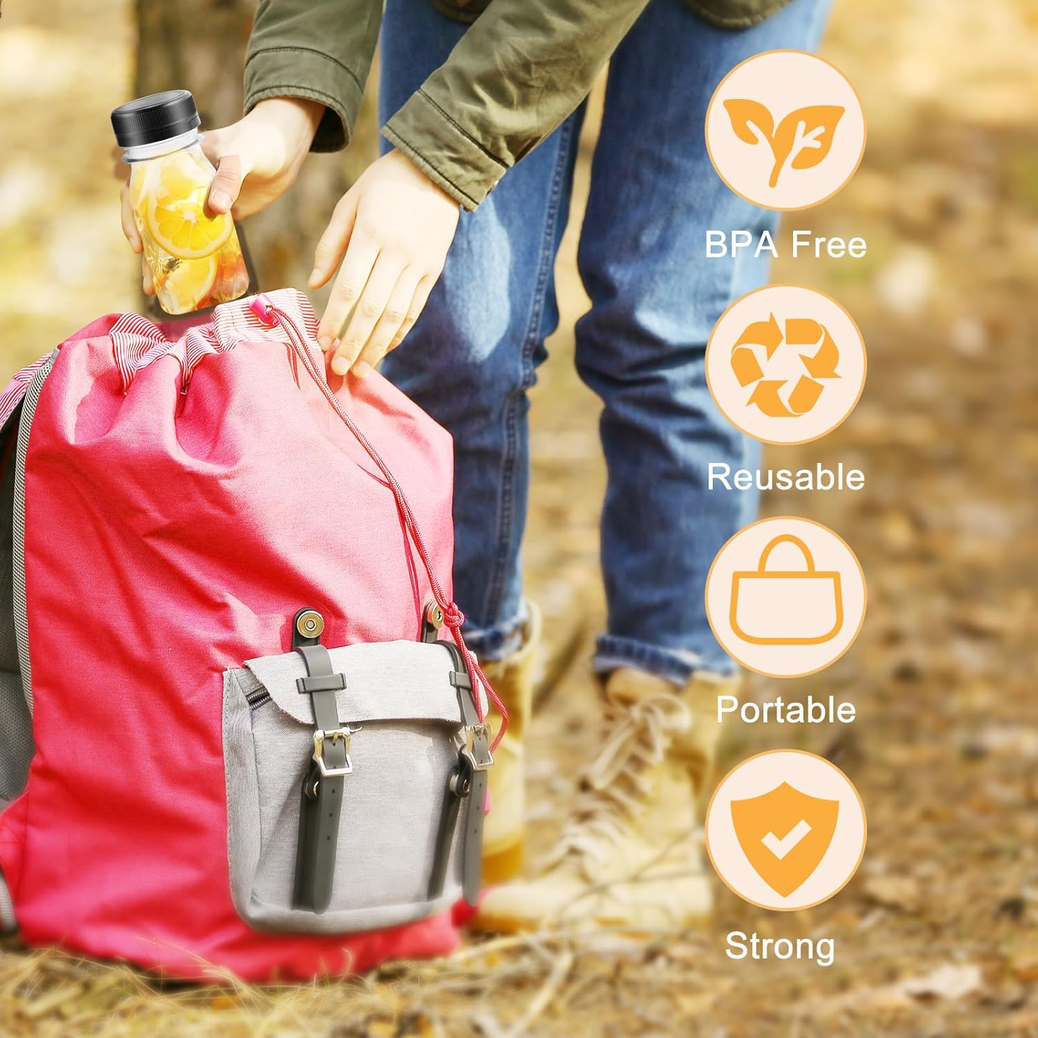 HXC Juice Bottles - 12 Pack 4Oz/120Ml Reusable Plastic Shot Bottles with Lids for Smoothie, Milk, or Juice Drinks - Includes Fruit Stickers image number 5